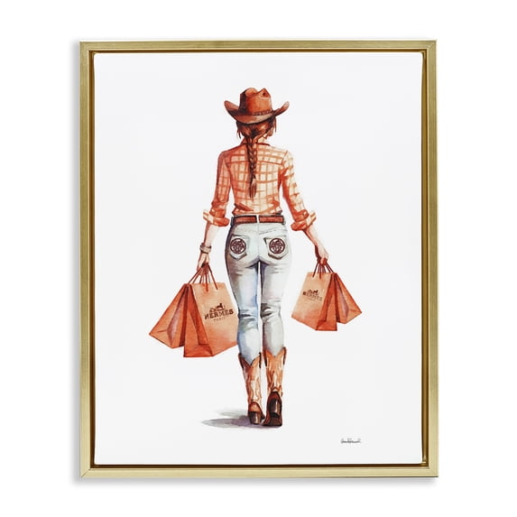 Stupell Industries Southwestern Modern Chic Cowgirl Gold Floating Frame Canvas Art, 17 x 21, by Amanda Greenwood