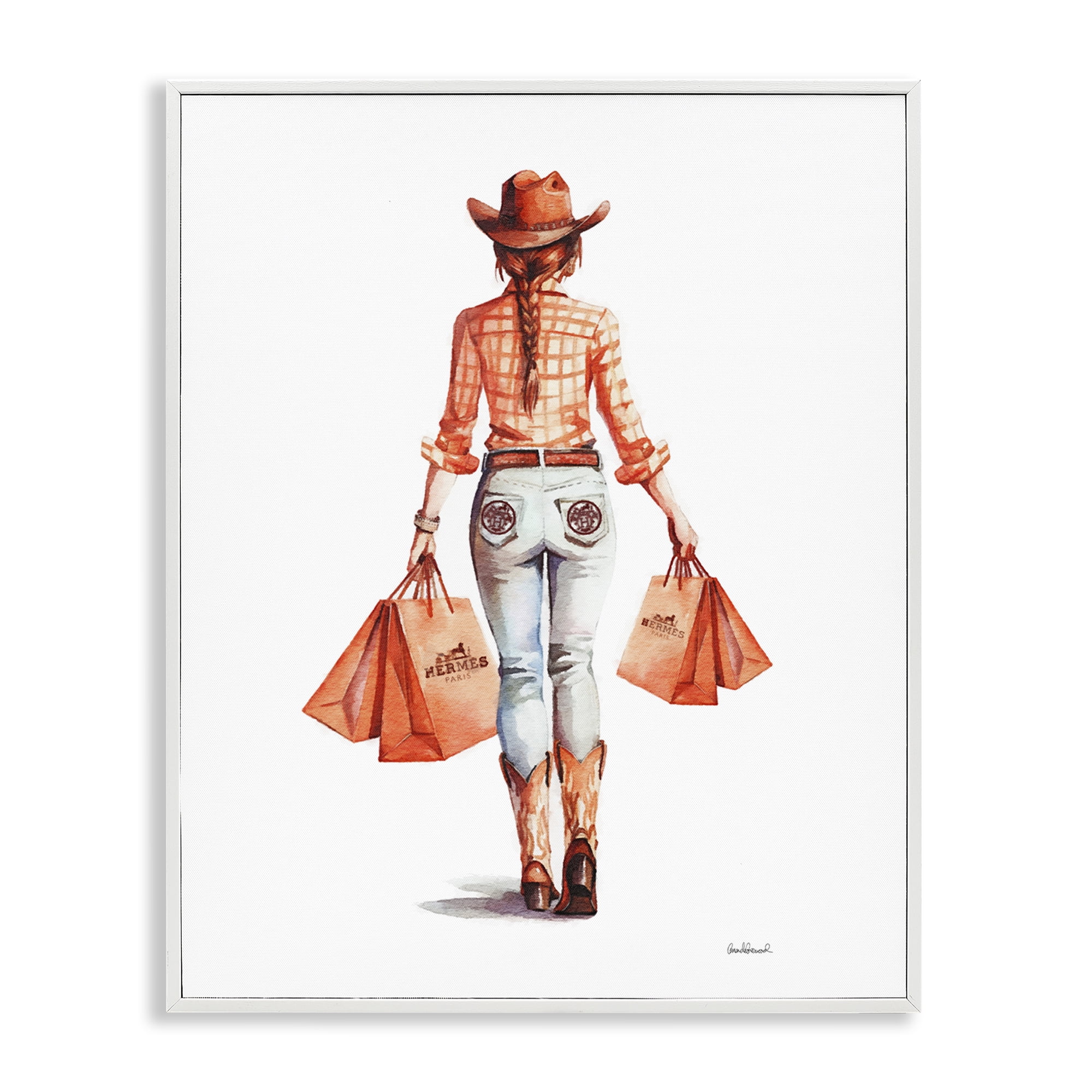 Stupell Industries Modern Chic Cowgirl People Painting White Framed Art Print Wall Art, 24 x 30