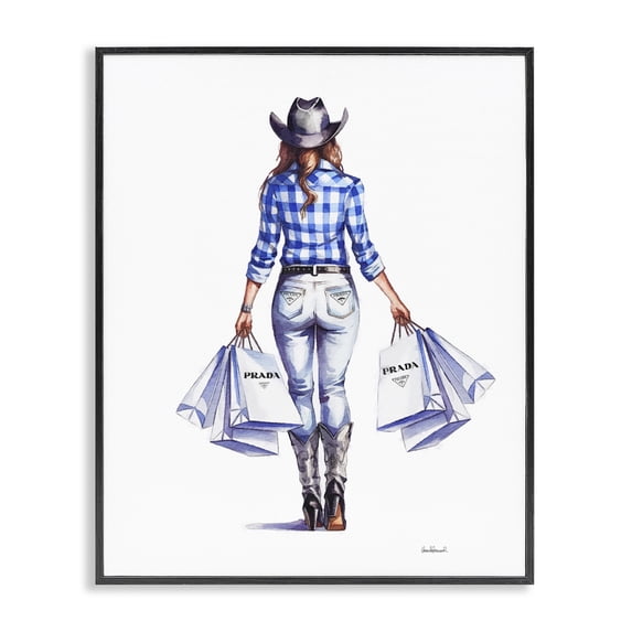Stupell Industries Modern Chic Cowgirl & Shopping Bags Black Framed Giclee Art, 24 x 30, by Amanda Greenwood