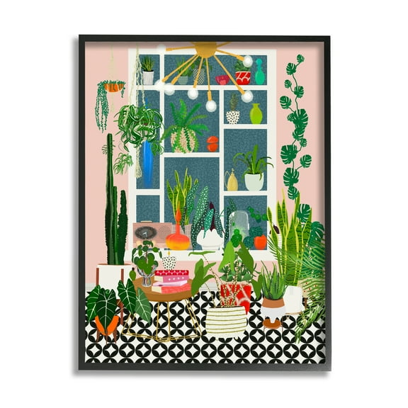 Stupell Industries Modern Chic Home Interior Plant Lover Sanctuary Botanical & Floral Painting Black Framed Art Print Wall Art, 11 x 14