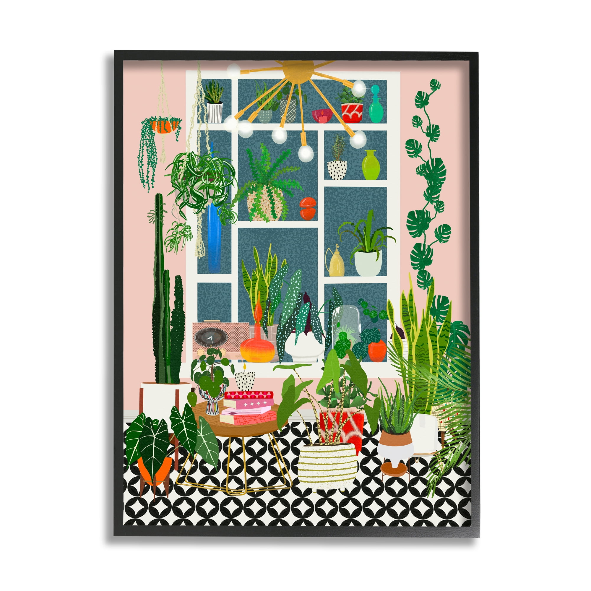Stupell Industries Modern Chic Home Interior Plant Lover Sanctuary Botanical & Floral Painting Black Framed Art Print Wall Art, 24 x 30