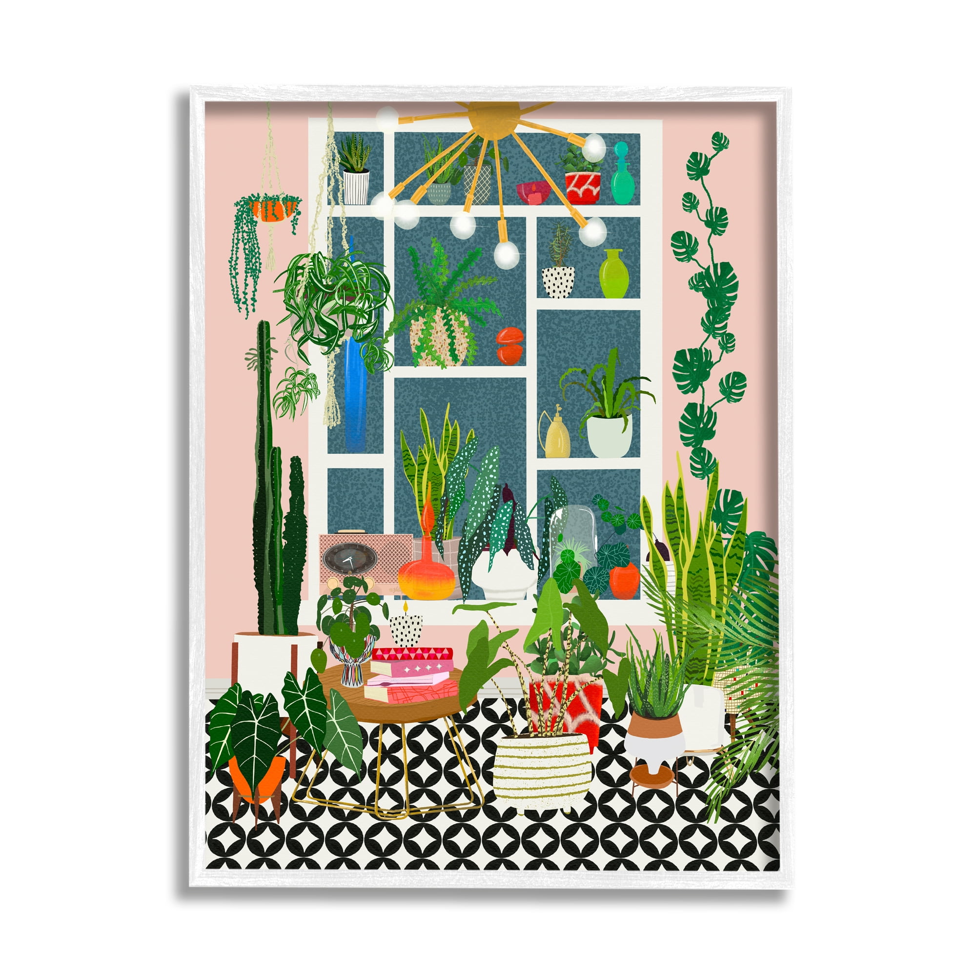 Stupell Industries Modern Chic Home Interior Plant Lover Sanctuary Botanical & Floral Painting White Framed Art Print Wall Art, 16 x 20
