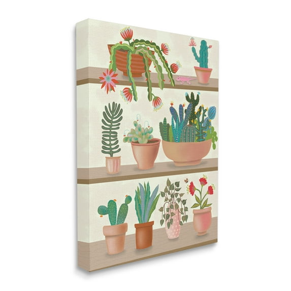 Stupell Industries Modern Chic Succulent Shelve Illustration Fun Cacti, 16 x 20, Designed by Darlene Seale