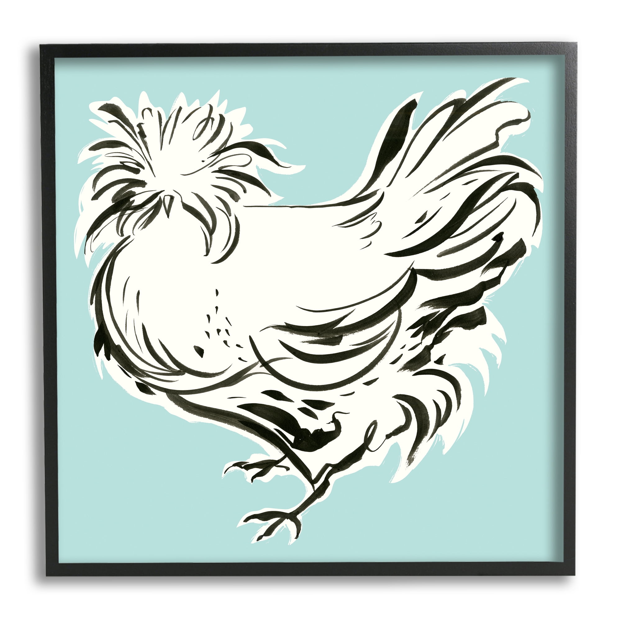 Stupell Industries Modern Chicken on Blue Animals & Insects Painting Black Framed Art Print Wall Art, 12 x 12