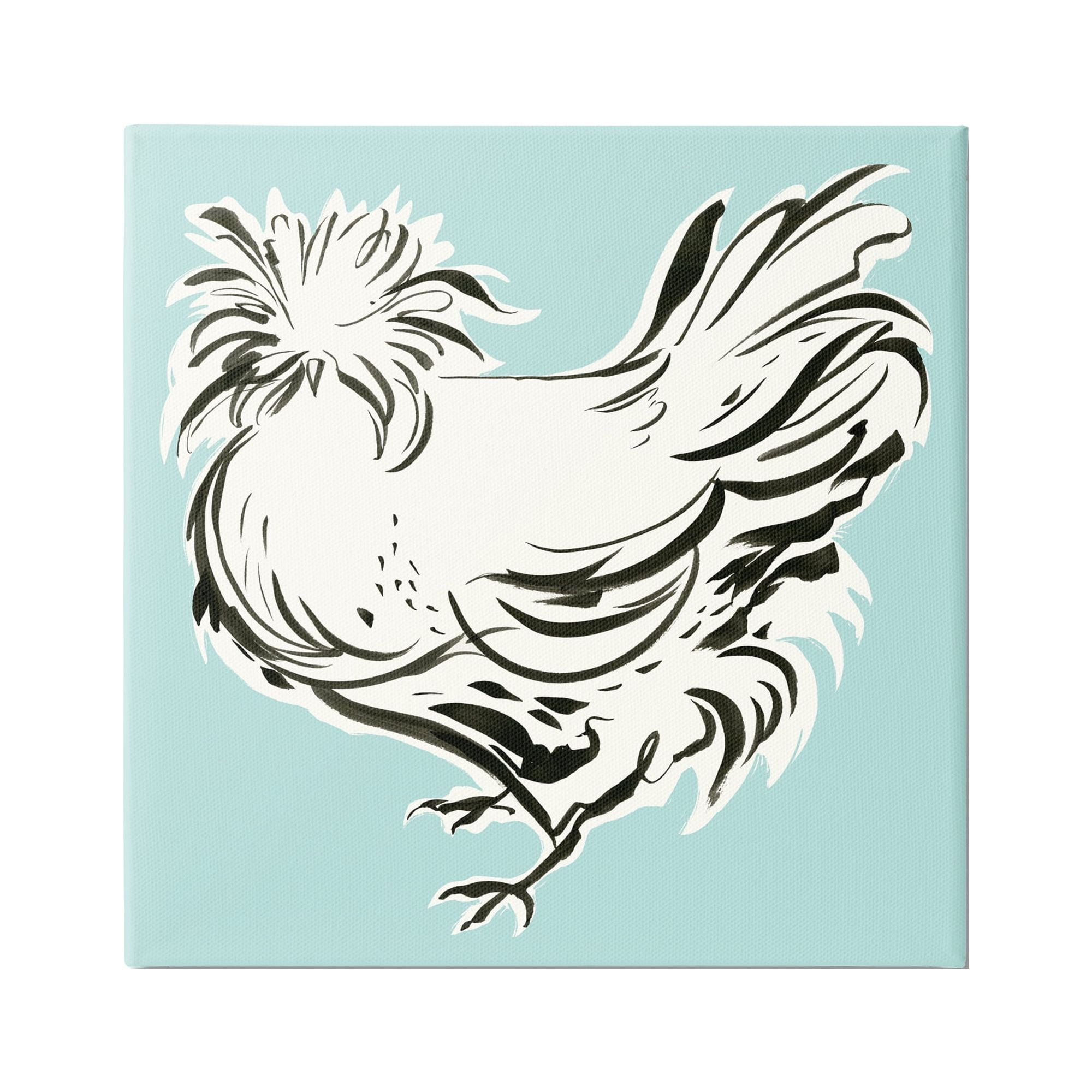 Stupell Industries Modern Chicken on Blue Animals & Insects Painting Gallery Wrapped Canvas Print Wall Art, 17 x 17