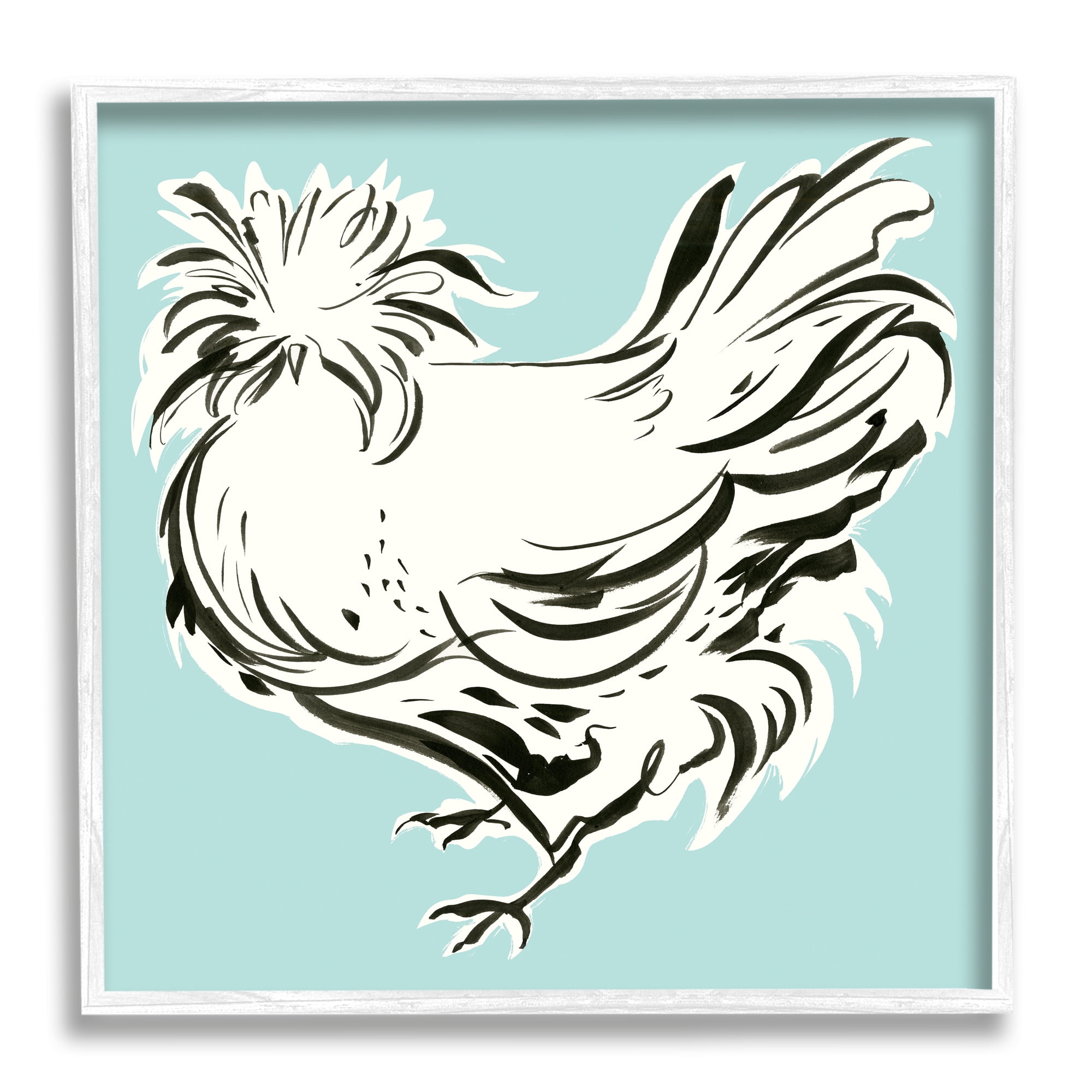 Stupell Industries Modern Chicken on Blue Animals & Insects Painting White Framed Art Print Wall Art, 12 x 12
