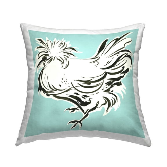 Stupell Industries Modern Chicken on Blue Square Decorative Printed Throw Pillow, 18 x 18