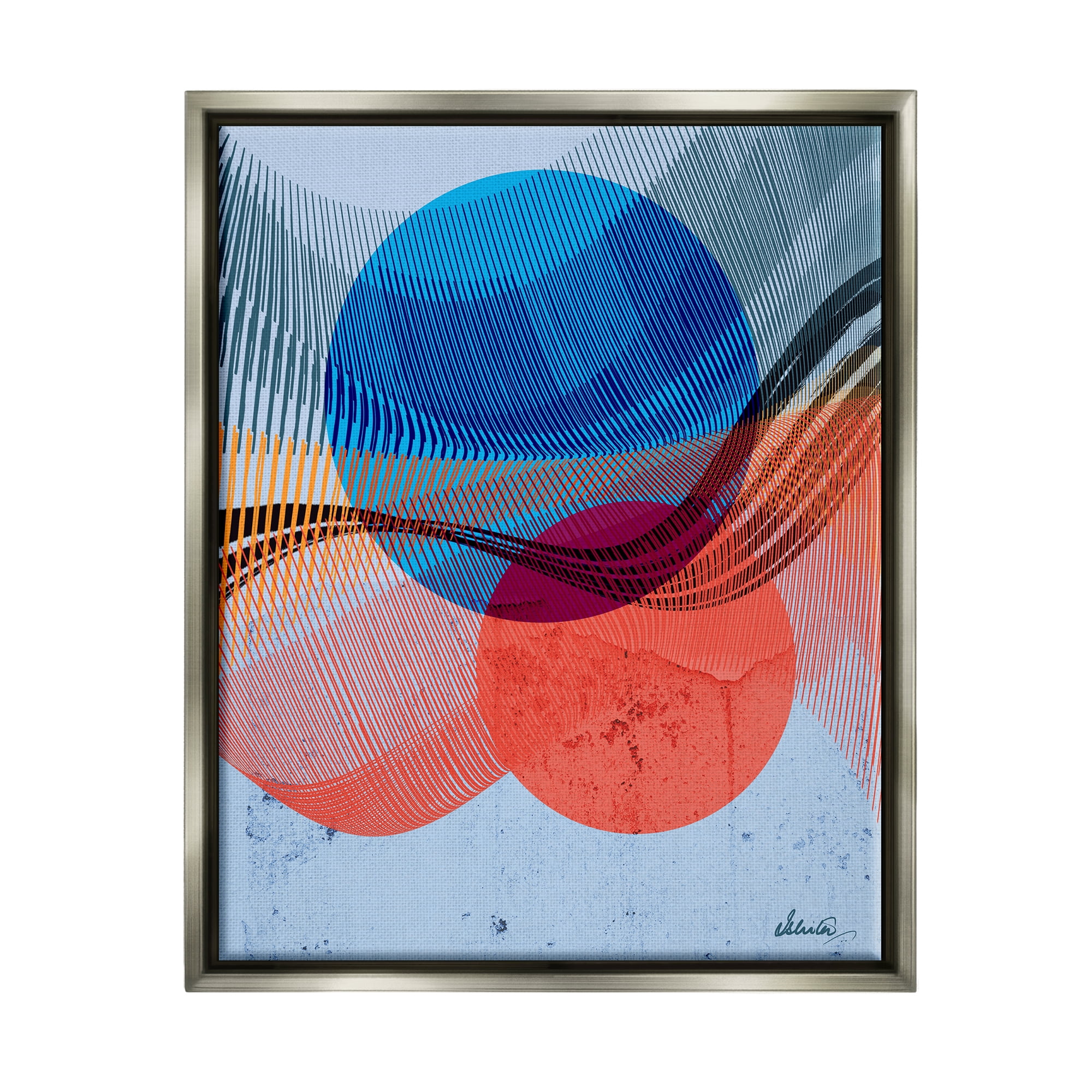 Stupell Industries Modern Circle Patterns Abstract Painting Gray Floater Framed Canvas Art Print Wall Art, 25 x 31