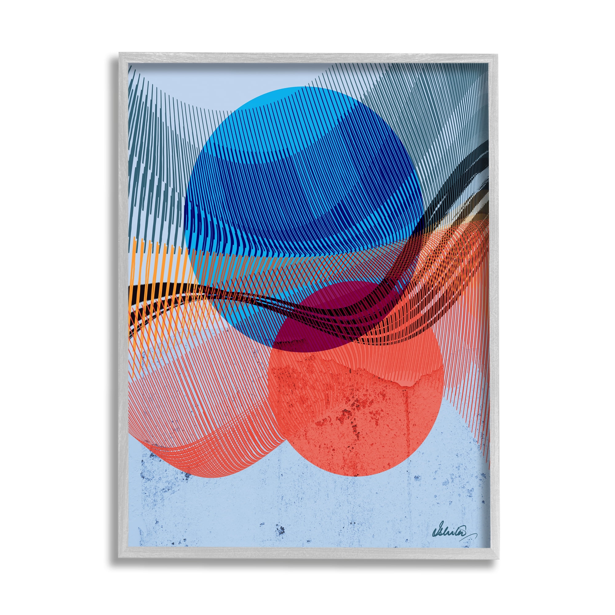 Stupell Industries Modern Circle Patterns Abstract Painting Gray Framed Art Print Wall Art, 11 x 14