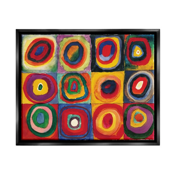 Stupell Industries Modern Circle Shapes Aligned Abstract Swirl Pattern Painting Jet Black Floating Framed Canvas Print Wall Art, Design by Wassily Kandinsky