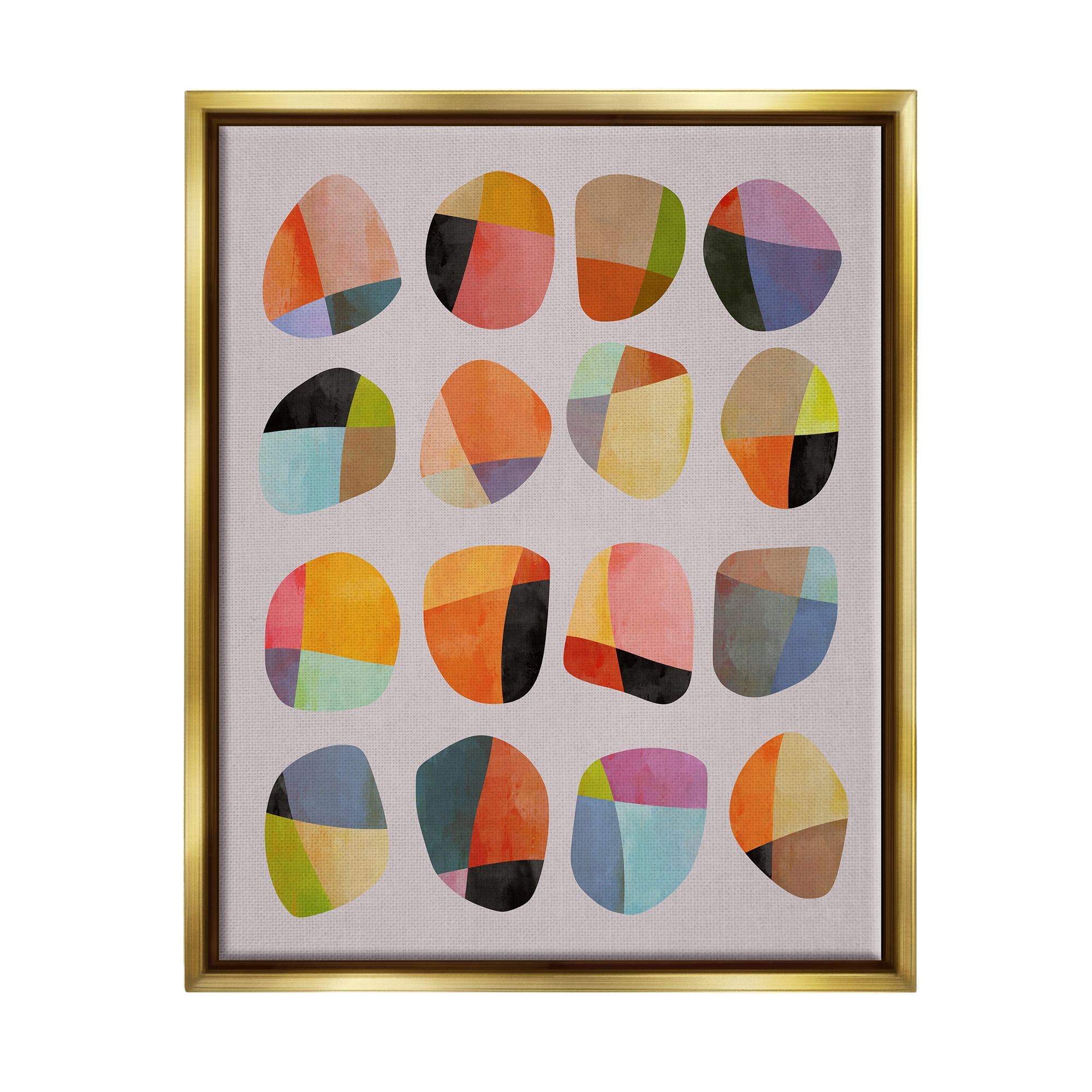 Stupell Industries Modern Circular Shapes Abstract Painting Gold Floater Framed Art Print Wall Art, 17 x 21