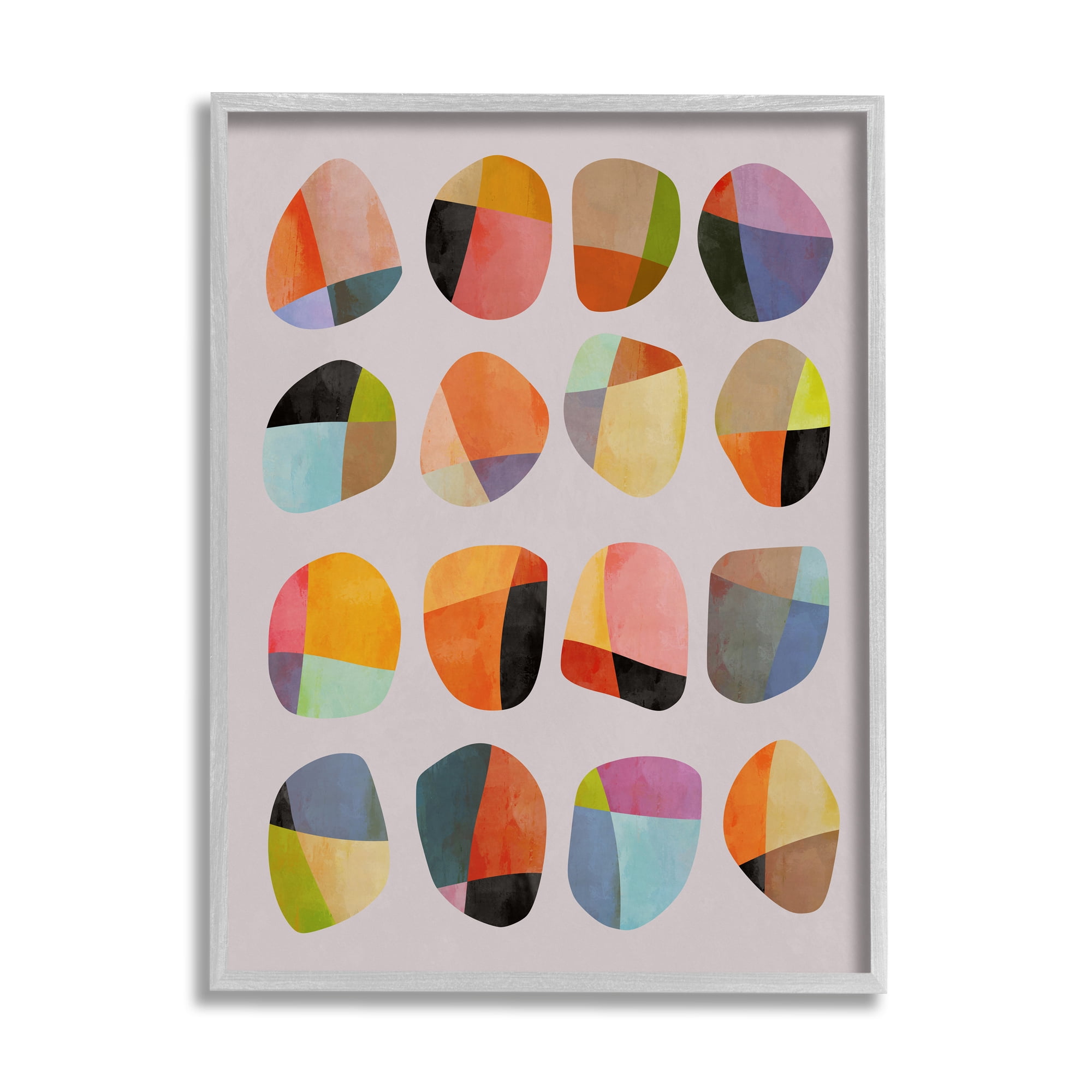 Stupell Industries Modern Circular Shapes Abstract Painting Gray Framed Art Print Wall Art, 16 x 20