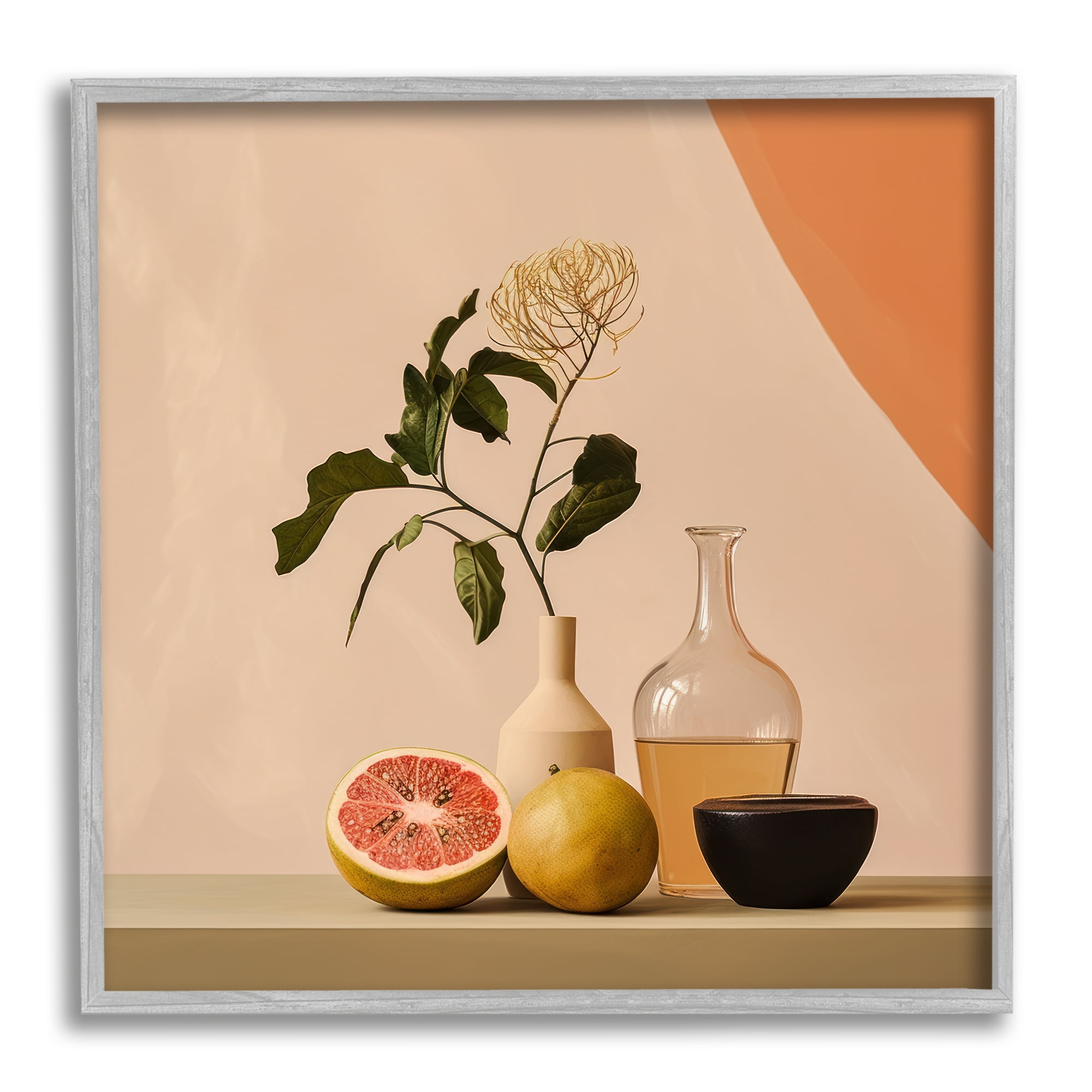 Stupell Industries Modern Citrus Still Life Botanical & Floral Painting Gray Framed Art Print Wall Art, 12 x 12