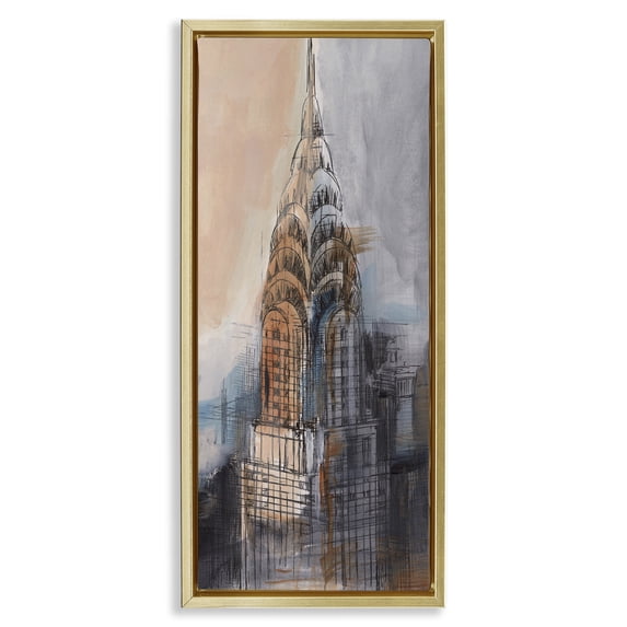 Stupell Industries Modern City Tower Sketch Gold Floating Frame Canvas Art, 14 x 31, by Ethan Harper