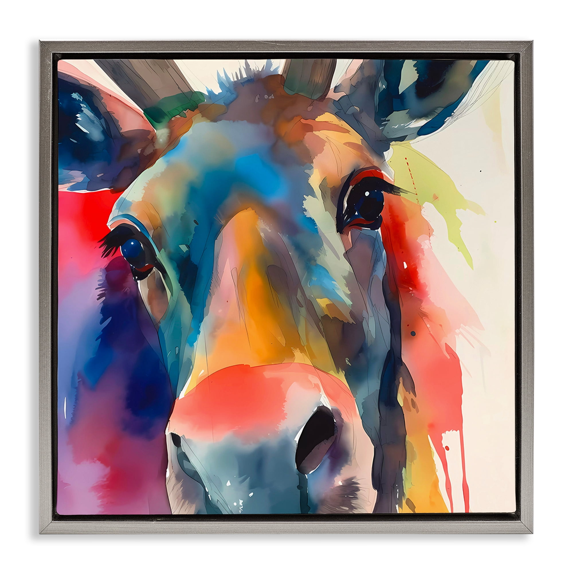 Stupell Industries Modern Close Up Horse Animals & Insects Painting Gray Floater Framed Canvas Art Print Wall Art, 25 x 25
