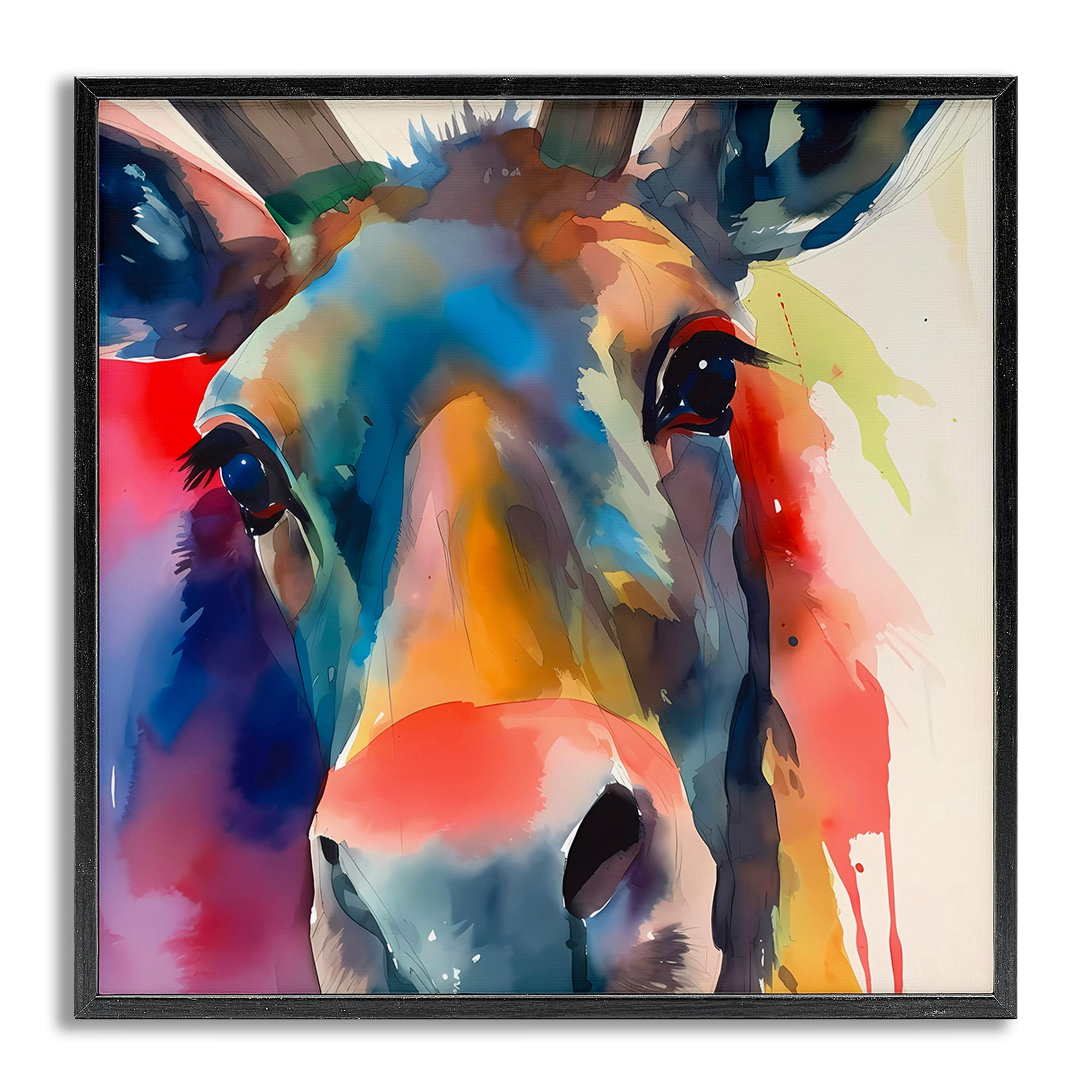 Stupell Industries Modern Close Up Horse Animals & Insects Painting Gray Framed Art Print Wall Art, 24 x 24