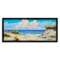 Stupell Industries Modern Cloudy Beach Nature Painting Black Framed Art Print Wall Art, 24 x 10