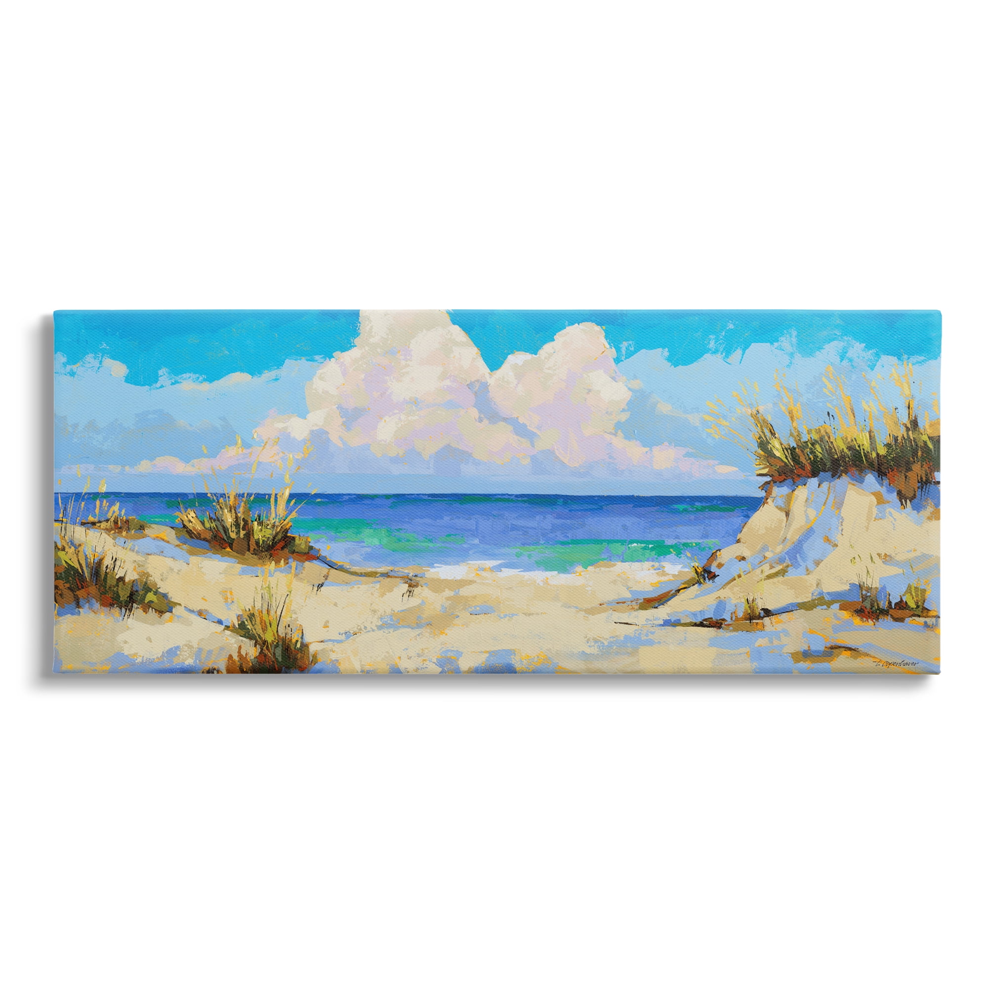 Stupell Industries Modern Cloudy Beach Nature Painting Gallery Wrapped Canvas Print Wall Art, 24 x 10