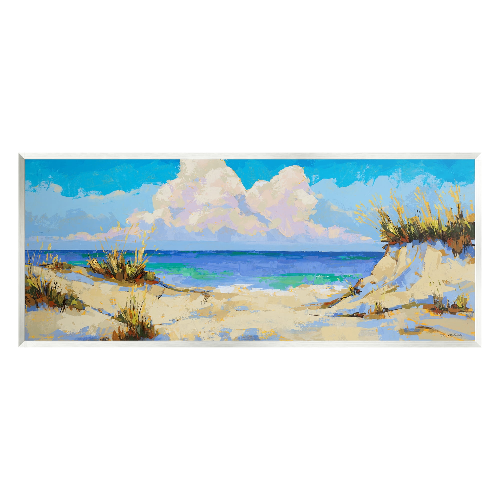 Stupell Industries Modern Cloudy Beach Nature Painting Unframed Art Print Wall Art, 17 x 7