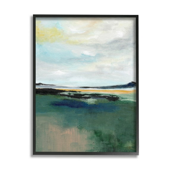 Stupell Industries Modern Cloudy Distant Beach Shore Painting Black Framed Art Print Wall Art, Design by Nikita Jariwala