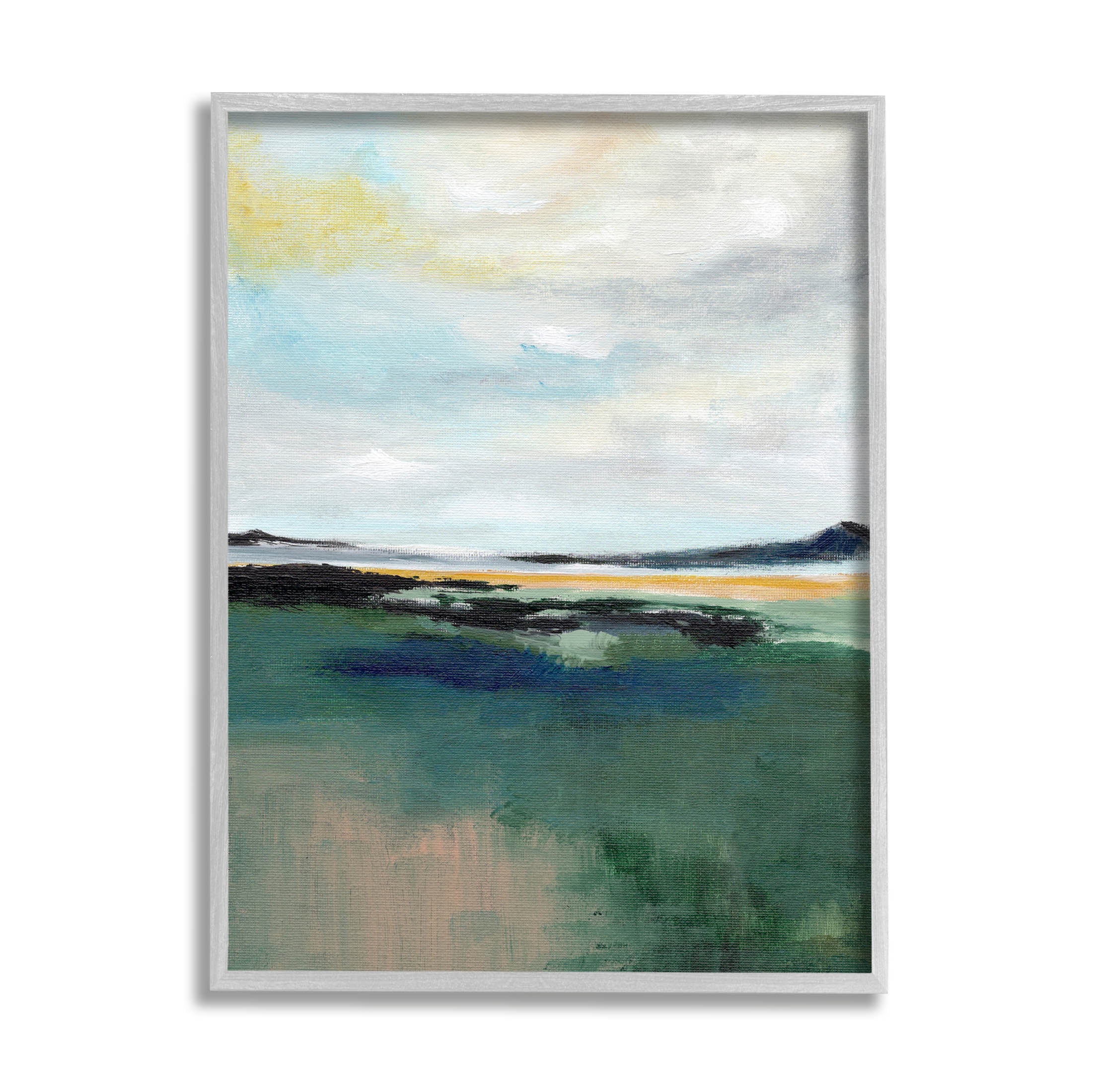 Stupell Industries Modern Cloudy Distant Beach Shore Painting Gray Framed Art Print Wall Art, Design by Nikita Jariwala