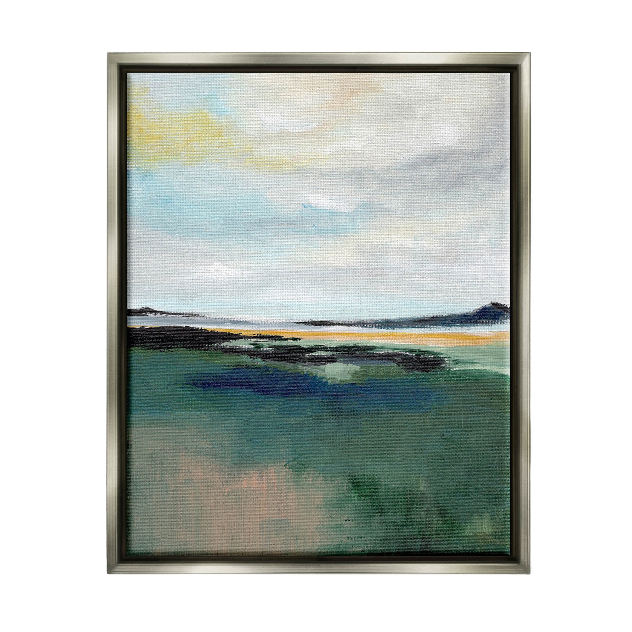 Stupell Industries Modern Cloudy Distant Beach Shore Painting Luster Gray Floating Framed Canvas Print Wall Art, Design by Nikita Jariwala