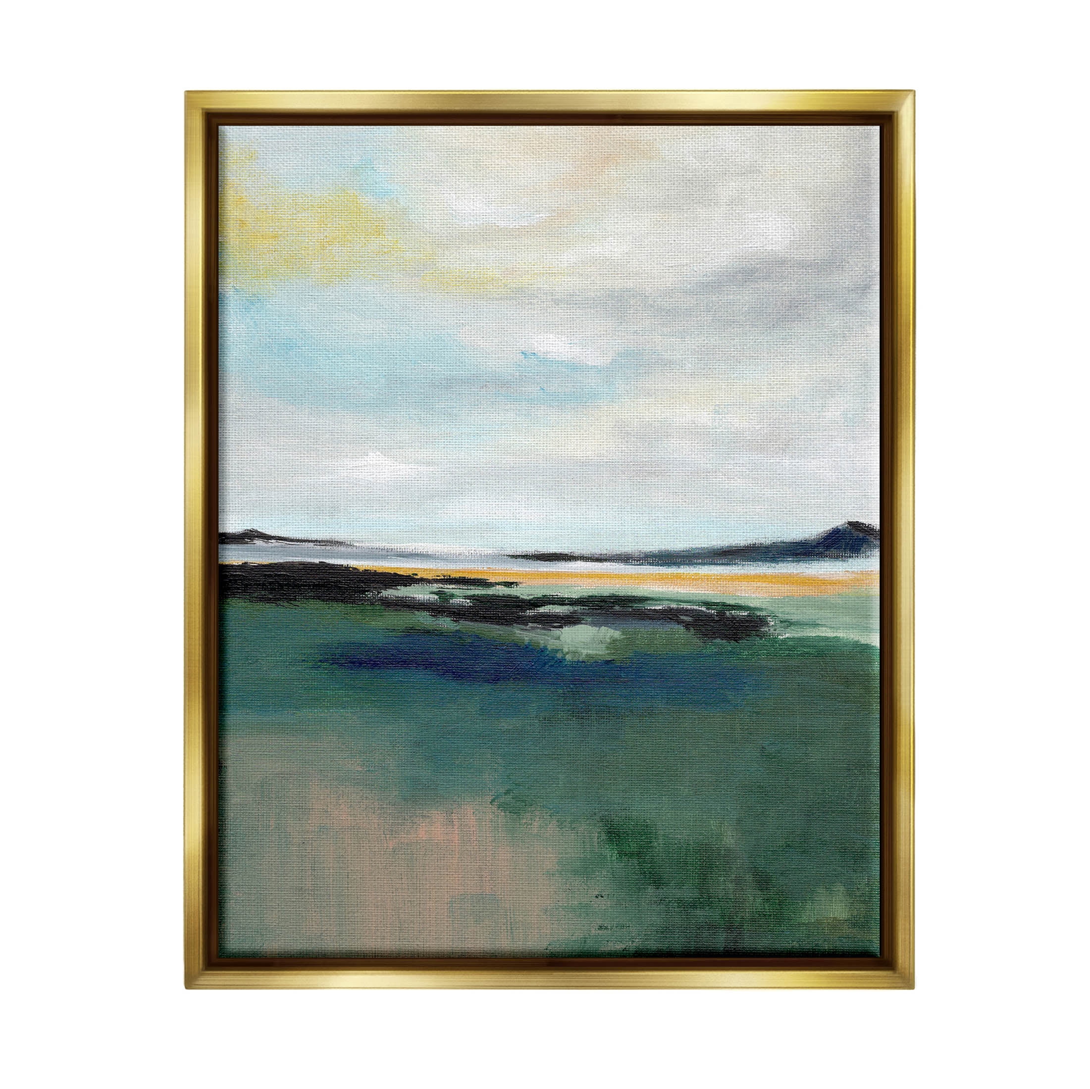 Stupell Industries Modern Cloudy Distant Beach Shore Painting Metallic Gold Floating Framed Canvas Print Wall Art, Design by Nikita Jariwala