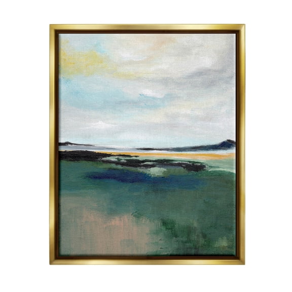 Stupell Industries Modern Cloudy Distant Beach Shore Painting Metallic Gold Floating Framed Canvas Print Wall Art, Design by Nikita Jariwala