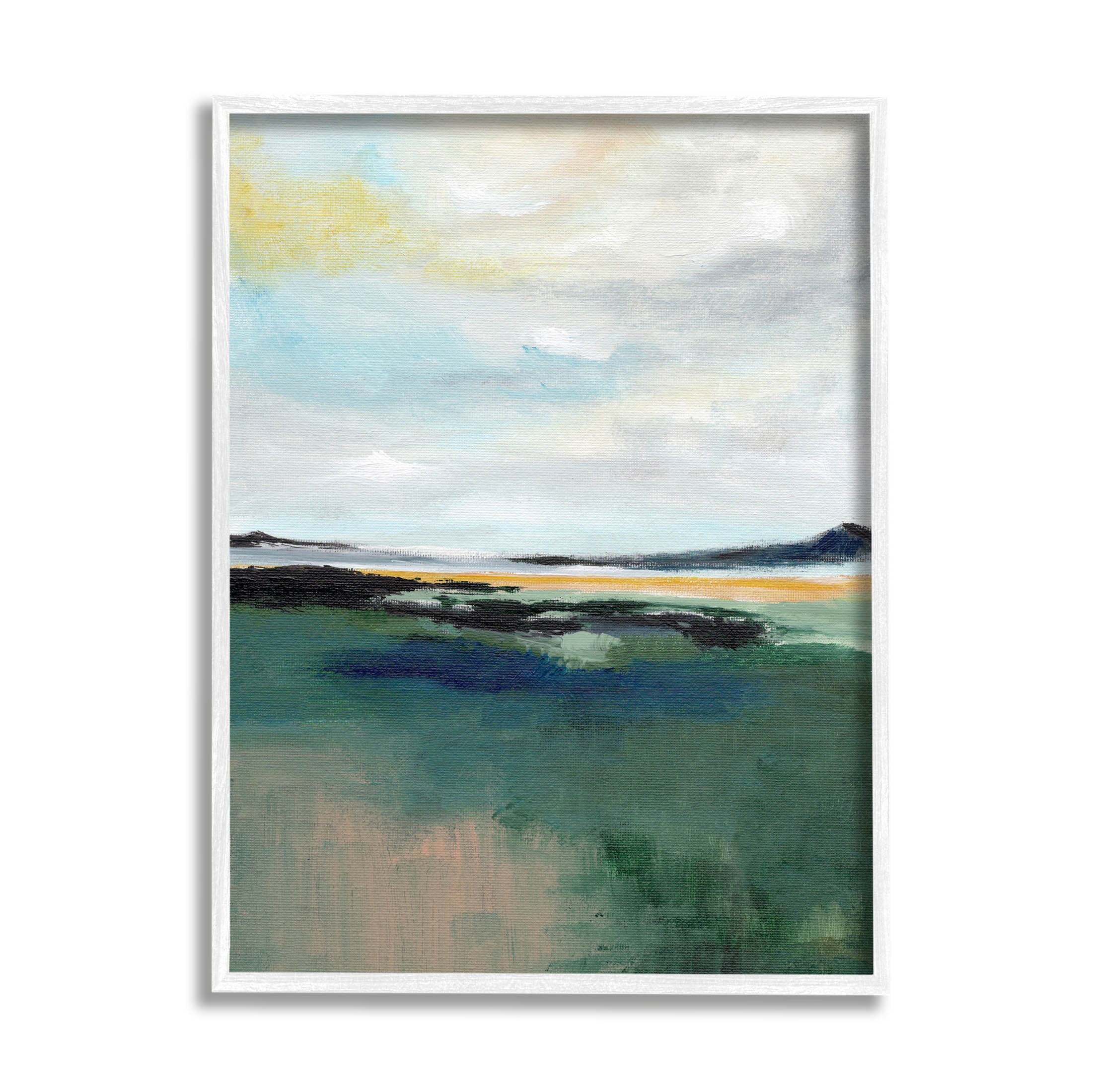 Stupell Industries Modern Cloudy Distant Beach Shore Painting White Framed Art Print Wall Art, Design by Nikita Jariwala
