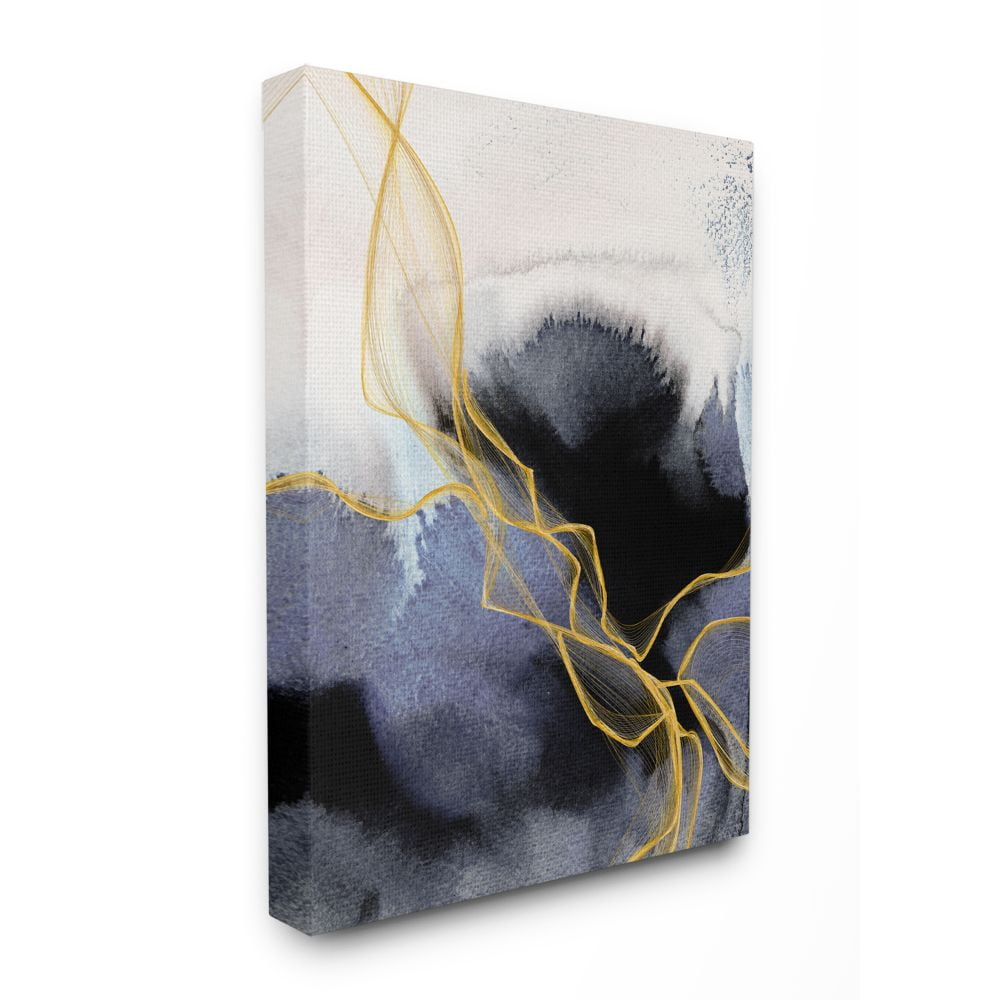 Stupell Industries Modern Coastal Abstract Organic Lines Blue Gold Canvas Wall Art Design by Irena Orlov, 36" x 48"