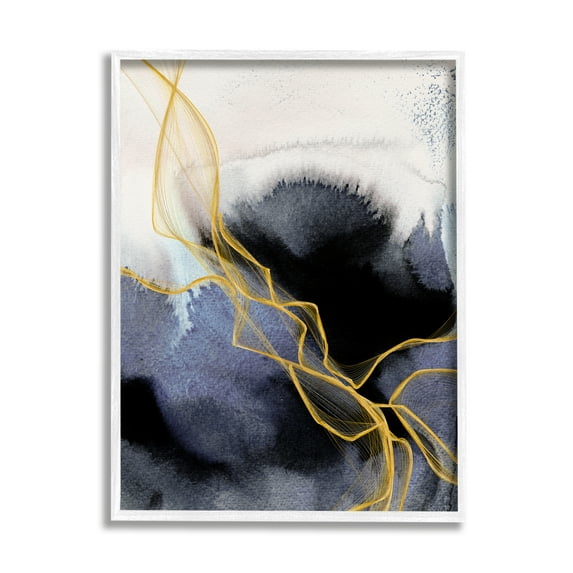 Stupell Industries Modern Coastal Abstract Organic Lines Blue Gold Painting Framed Art Print Wall Art, 16x20, By Irena Orlov