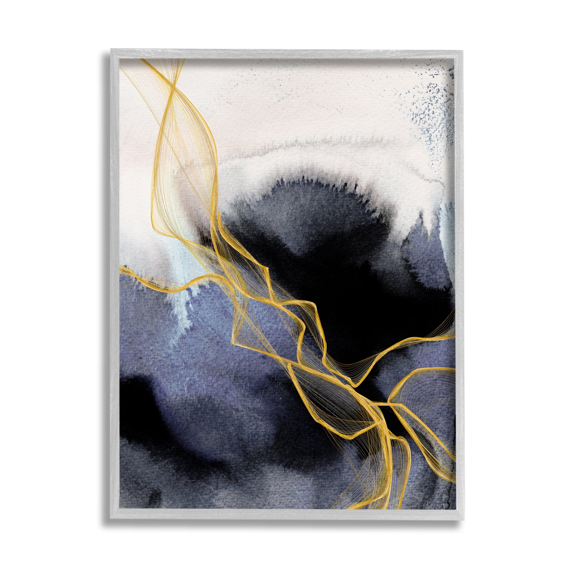 Stupell Industries Modern Coastal Abstract Organic Lines Blue Gold Painting Framed Art Print Wall Art, 24x30, By Irena Orlov