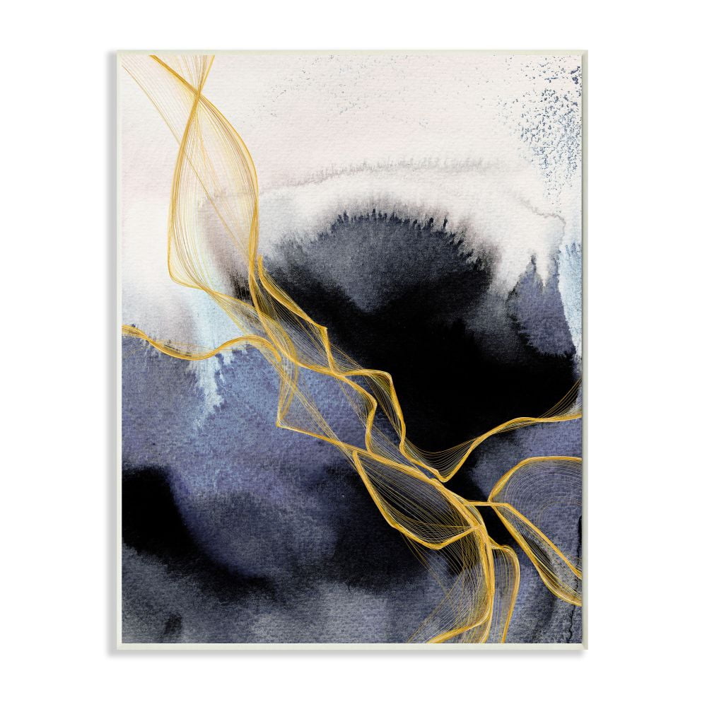 Stupell Industries Modern Coastal Abstract Organic Lines Blue Gold Paintings Unframed Art Print Wall Art, 10x15, by Irena Orlov