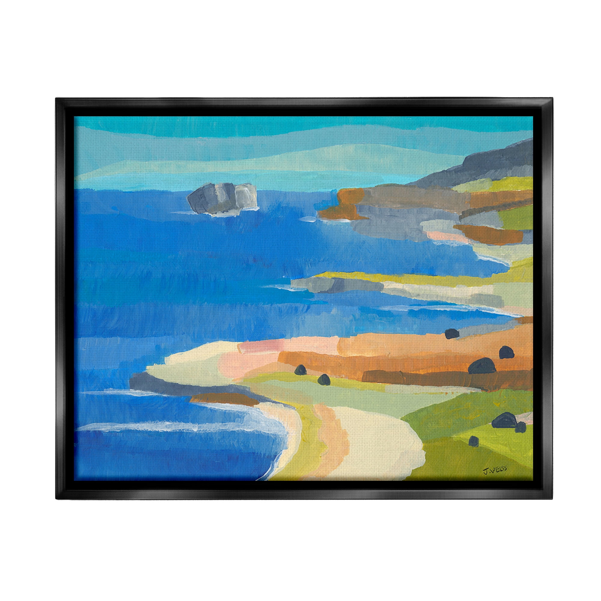 Stupell Industries Modern Coastal Inlets Landscape Painting Black Floater Framed Canvas Art Print Wall Art, 21 x 17