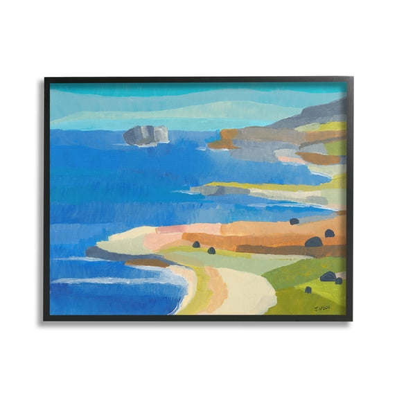Stupell Industries Modern Coastal Inlets Landscape Painting Black Framed Art Print Wall Art, 20 x 16