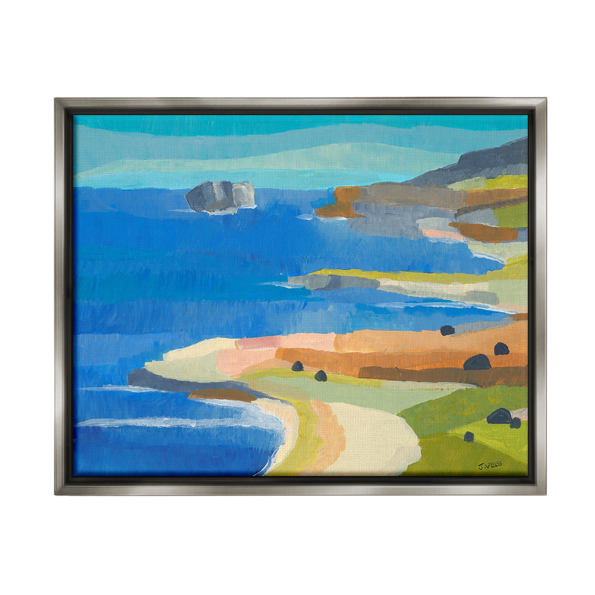 Stupell Industries Modern Coastal Inlets Landscape Painting Gray Floater Framed Canvas Art Print Wall Art, 31 x 25