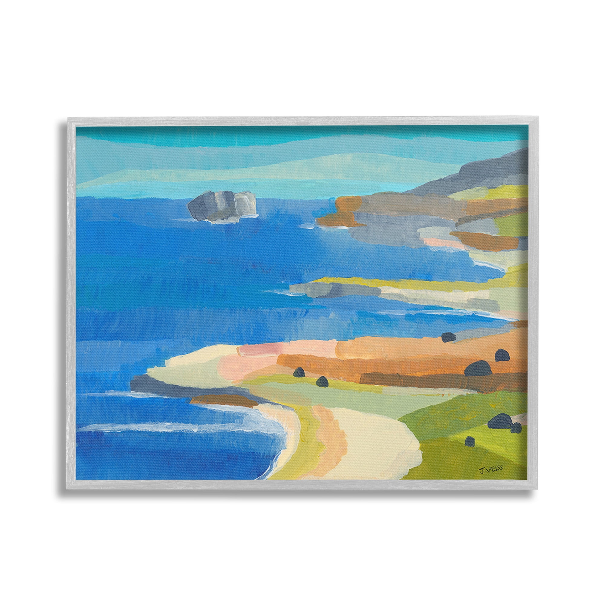 Stupell Industries Modern Coastal Inlets Landscape Painting Gray Framed Art Print Wall Art, 20 x 16