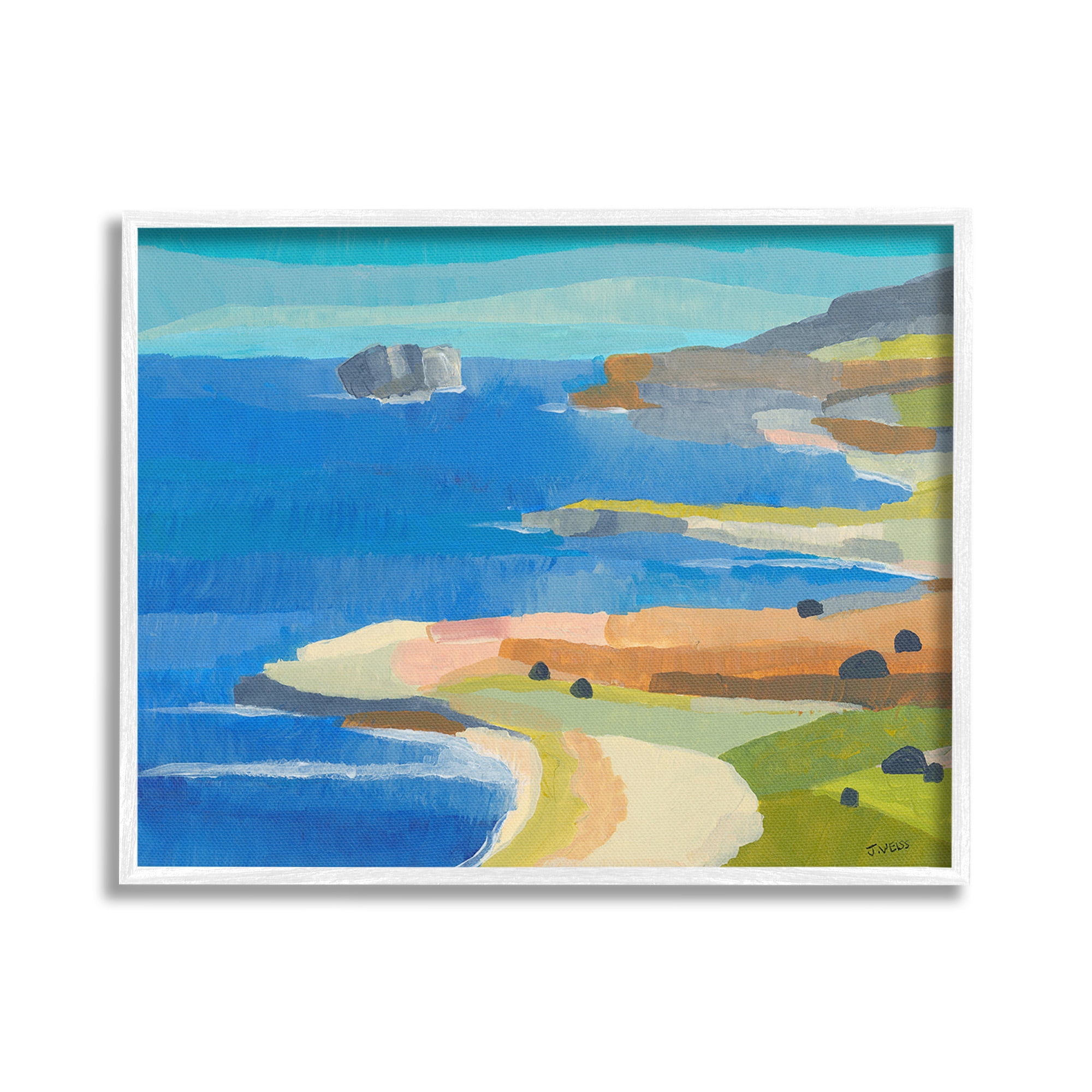 Stupell Industries Modern Coastal Inlets Landscape Painting White Framed Art Print Wall Art, 30 x 24