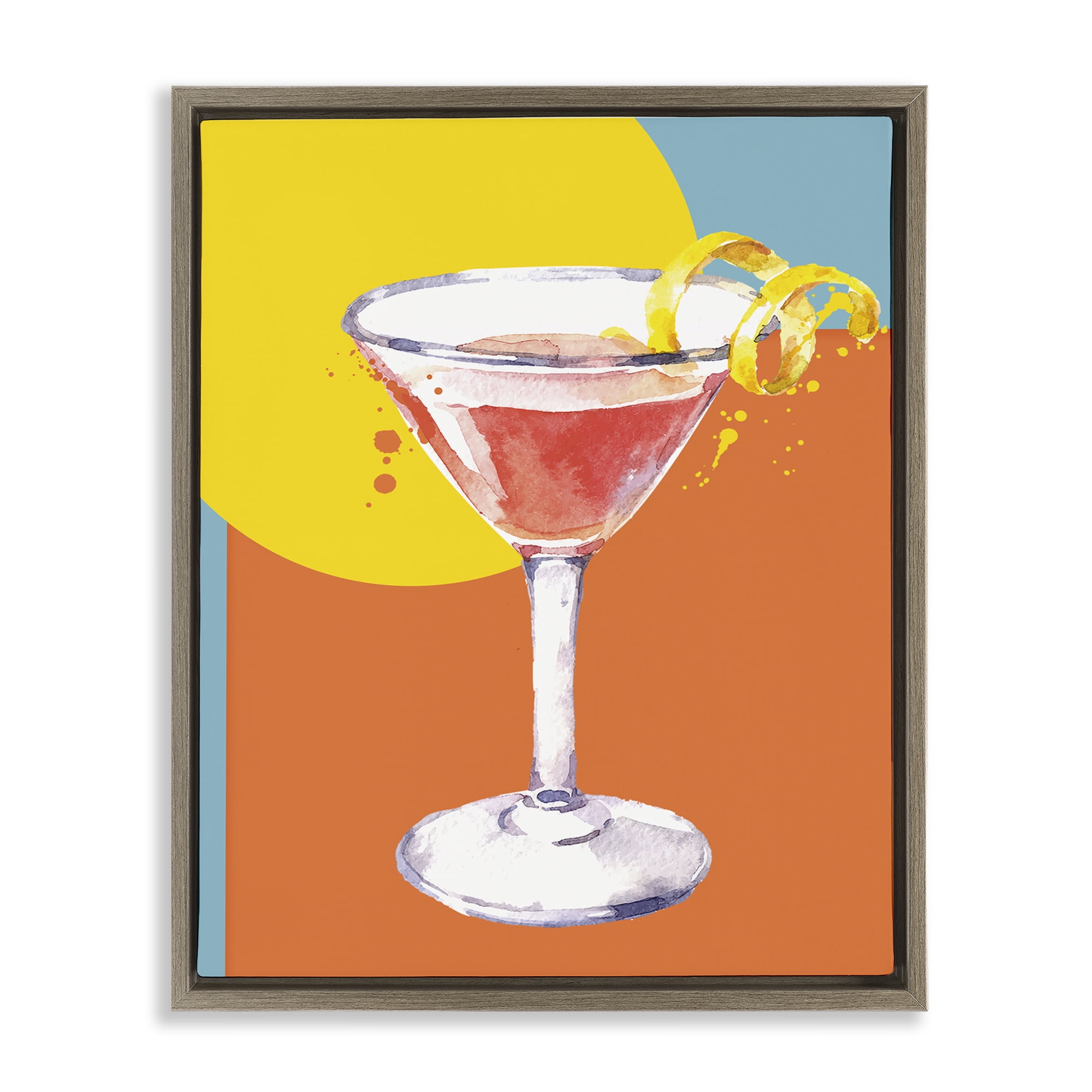Stupell Industries Modern Cocktail Lemon Peel Food & Beverage Painting Brown Floater Framed Canvas Art Print Wall Art, 17 x 21