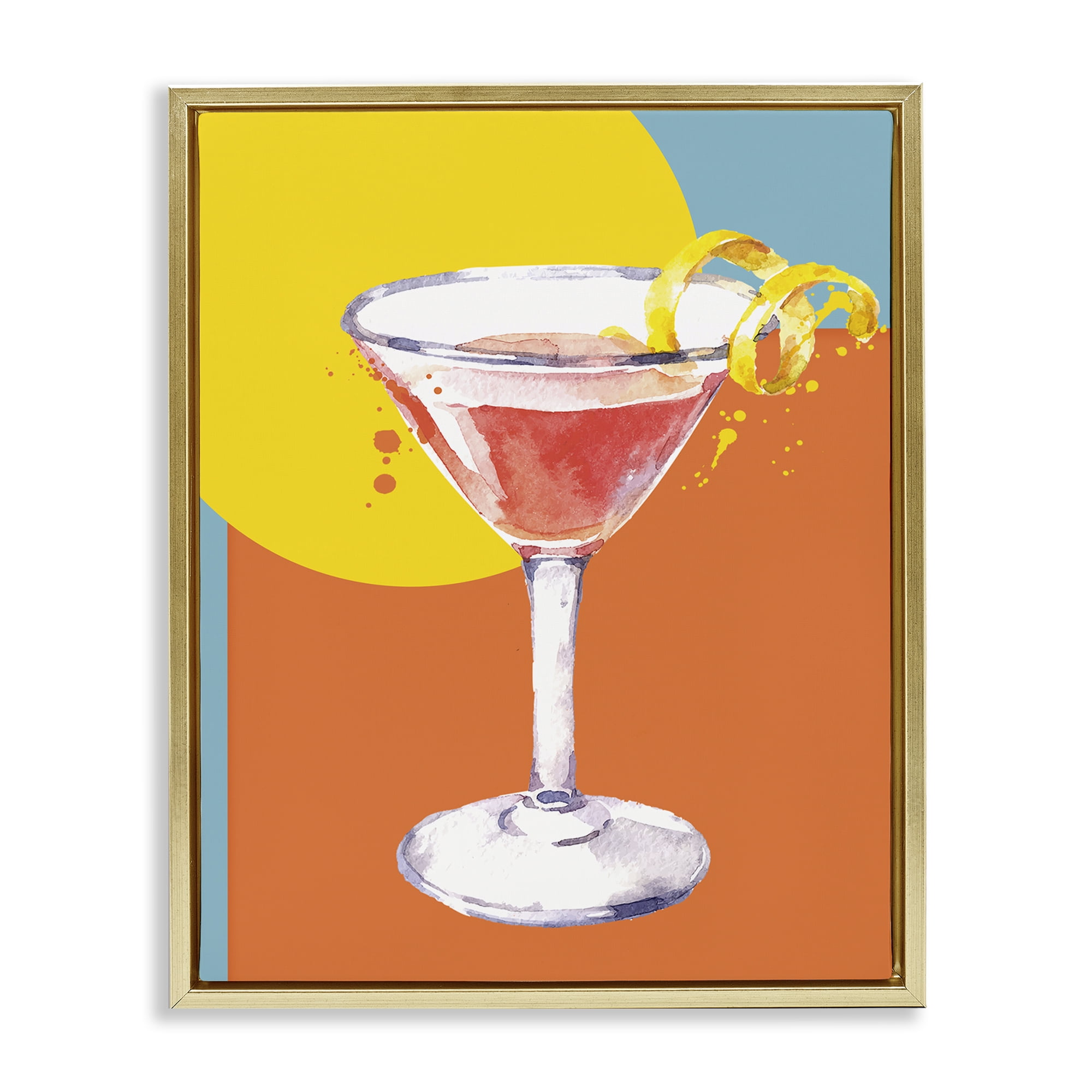 Stupell Industries Modern Cocktail Lemon Peel Food & Beverage Painting Gold Floater Framed Canvas Art Print Wall Art, 25 x 31