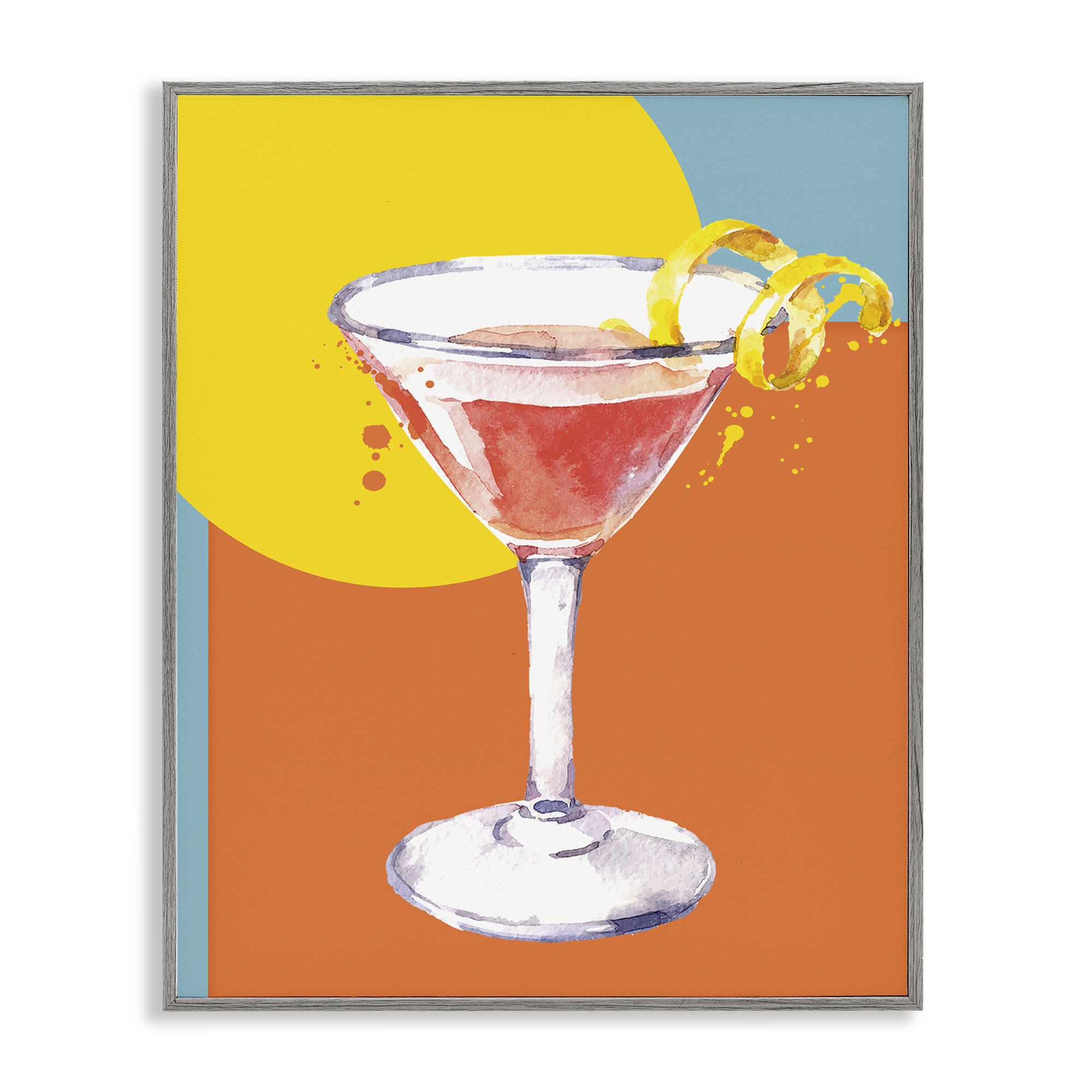 Stupell Industries Modern Cocktail Lemon Peel Food & Beverage Painting Gray Framed Art Print Wall Art, 16 x 20
