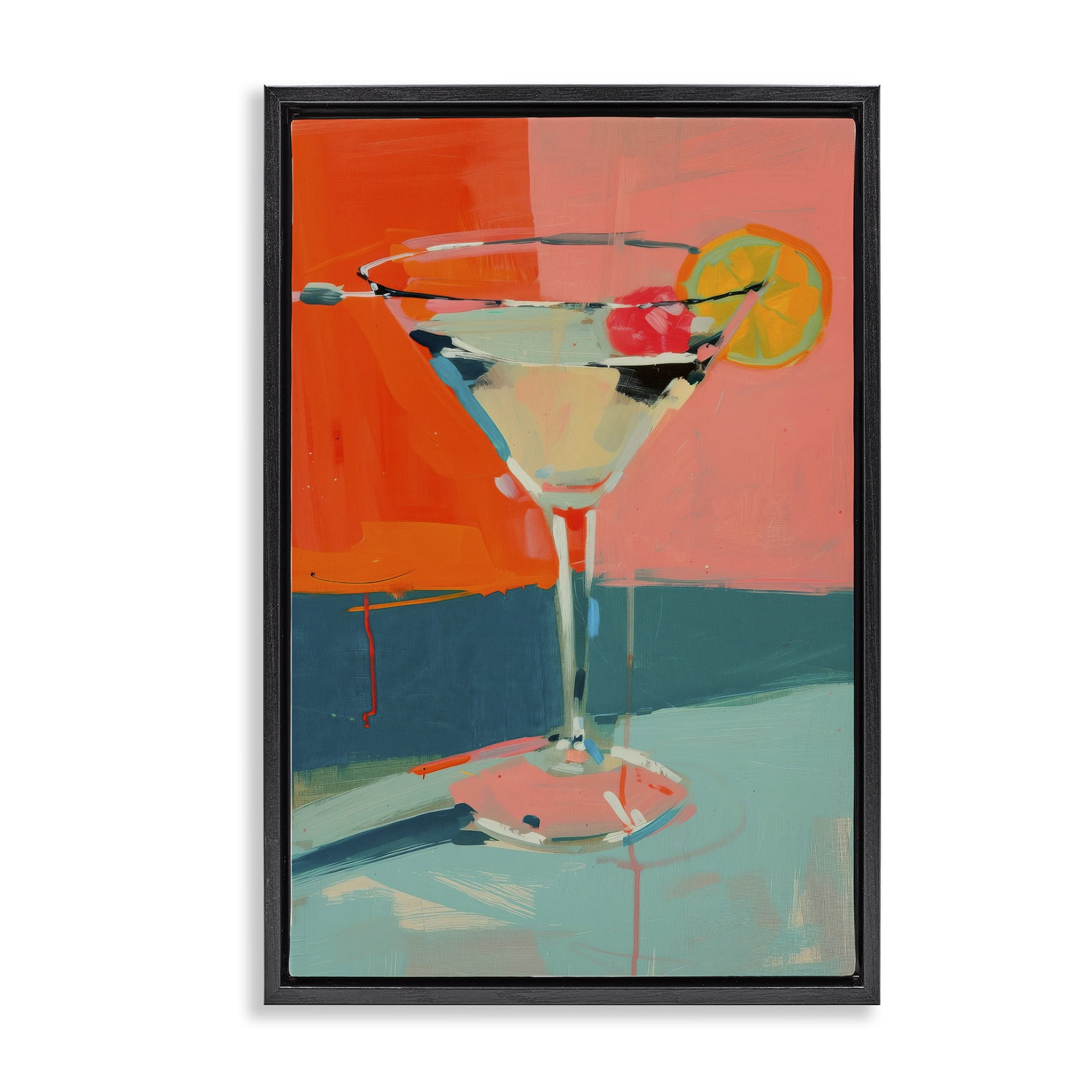 Stupell Industries Modern Cocktail Time Food & Beverage Painting Black Floater Framed Canvas Art Print Wall Art, 21 x 31