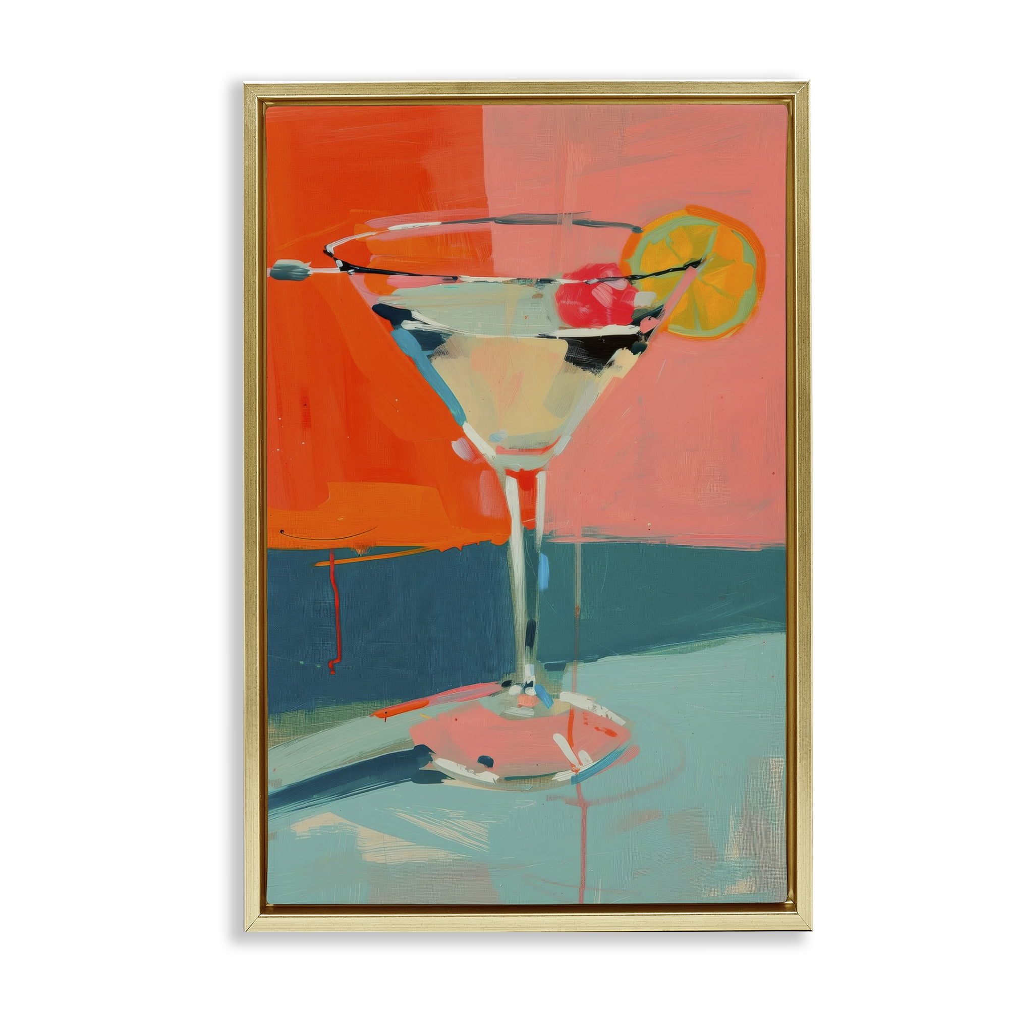 Stupell Industries Modern Cocktail Time Food & Beverage Painting Gold Floater Framed Canvas Art Print Wall Art, 17 x 25
