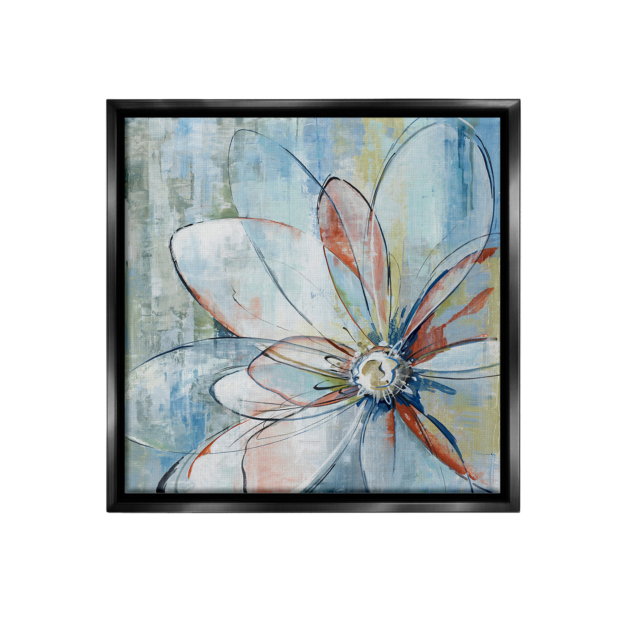 Stupell Industries Modern Collaged Flower Botanical & Floral Painting Black Floater Framed Canvas Art Print Wall Art, 25 x 25