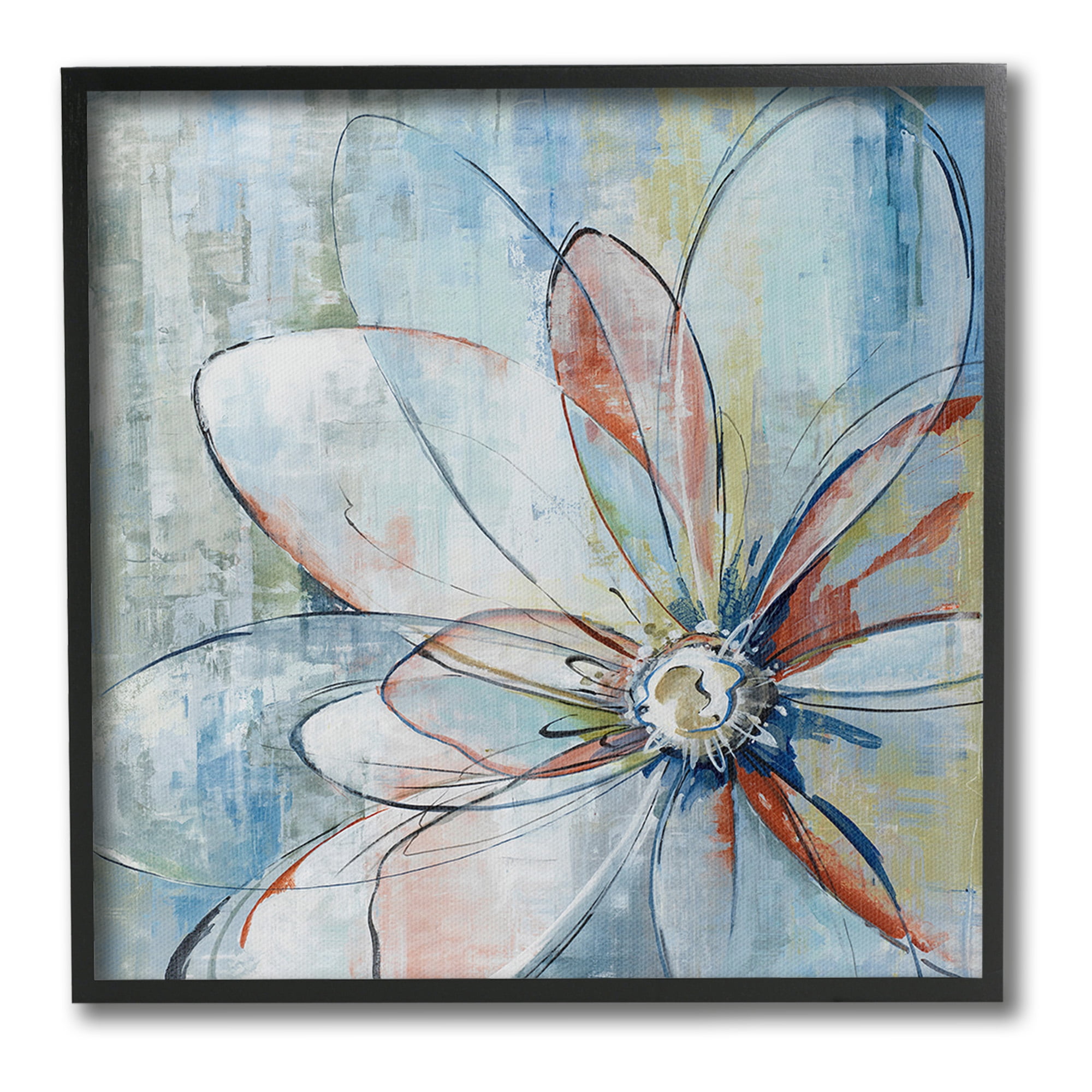 Stupell Industries Modern Collaged Flower Botanical & Floral Painting Black Framed Art Print Wall Art, 24 x 24
