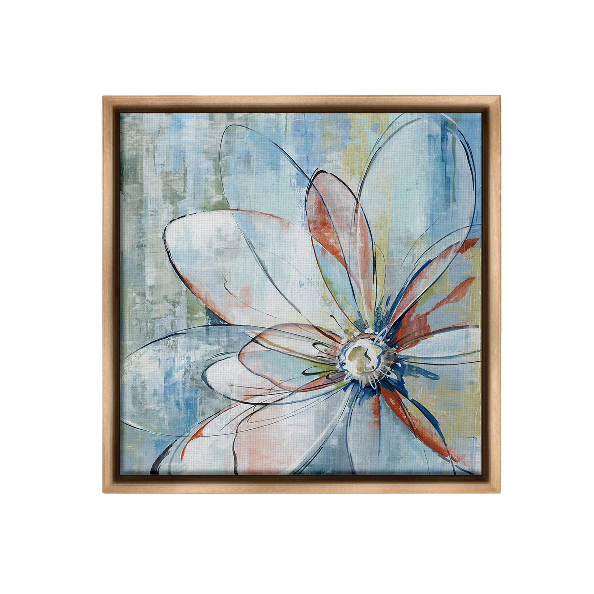 Stupell Industries Modern Collaged Flower Botanical & Floral Painting Brown Floater Framed Canvas Art Print Wall Art, 25 x 25