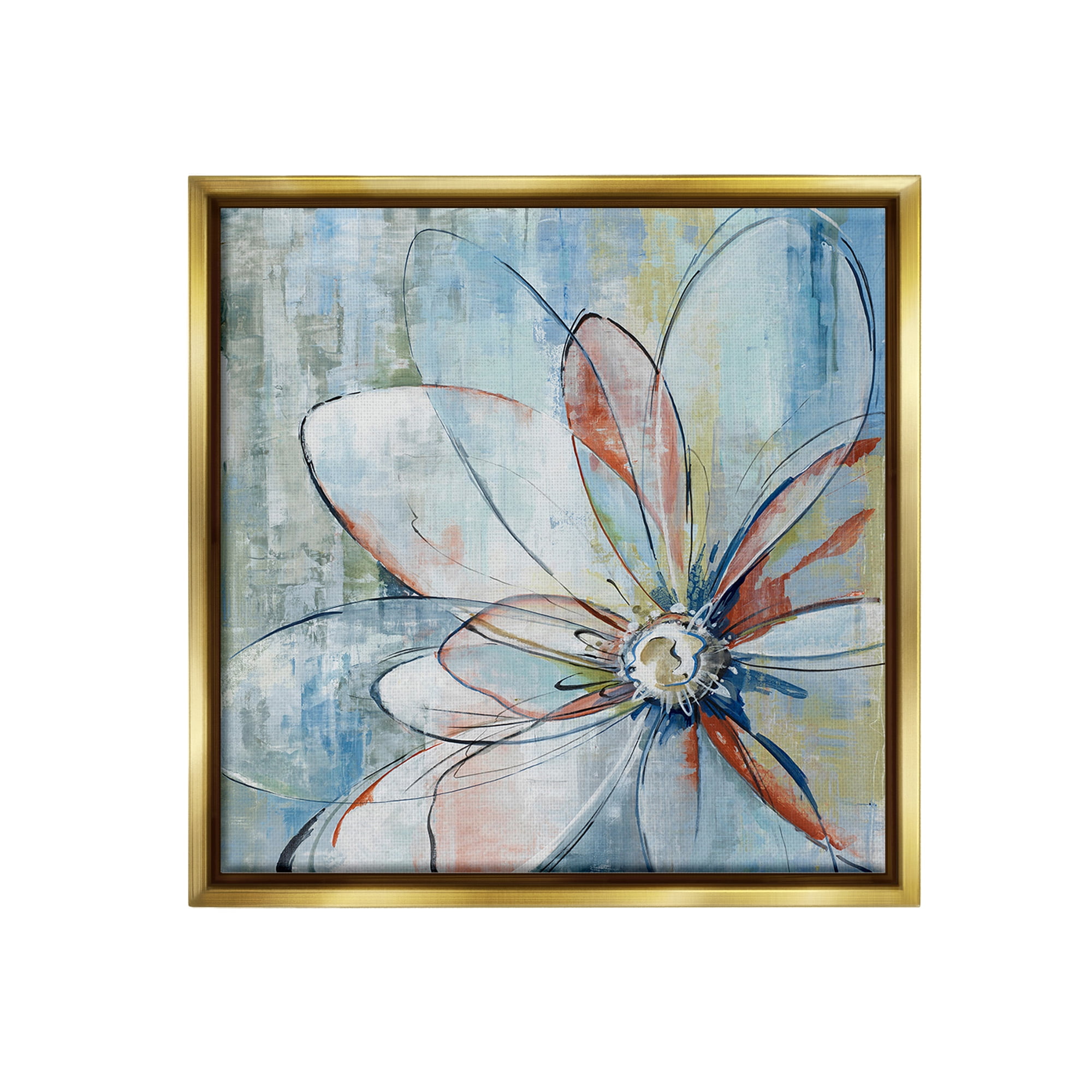 Stupell Industries Modern Collaged Flower Botanical & Floral Painting Gold Floater Framed Canvas Art Print Wall Art, 18 x 18