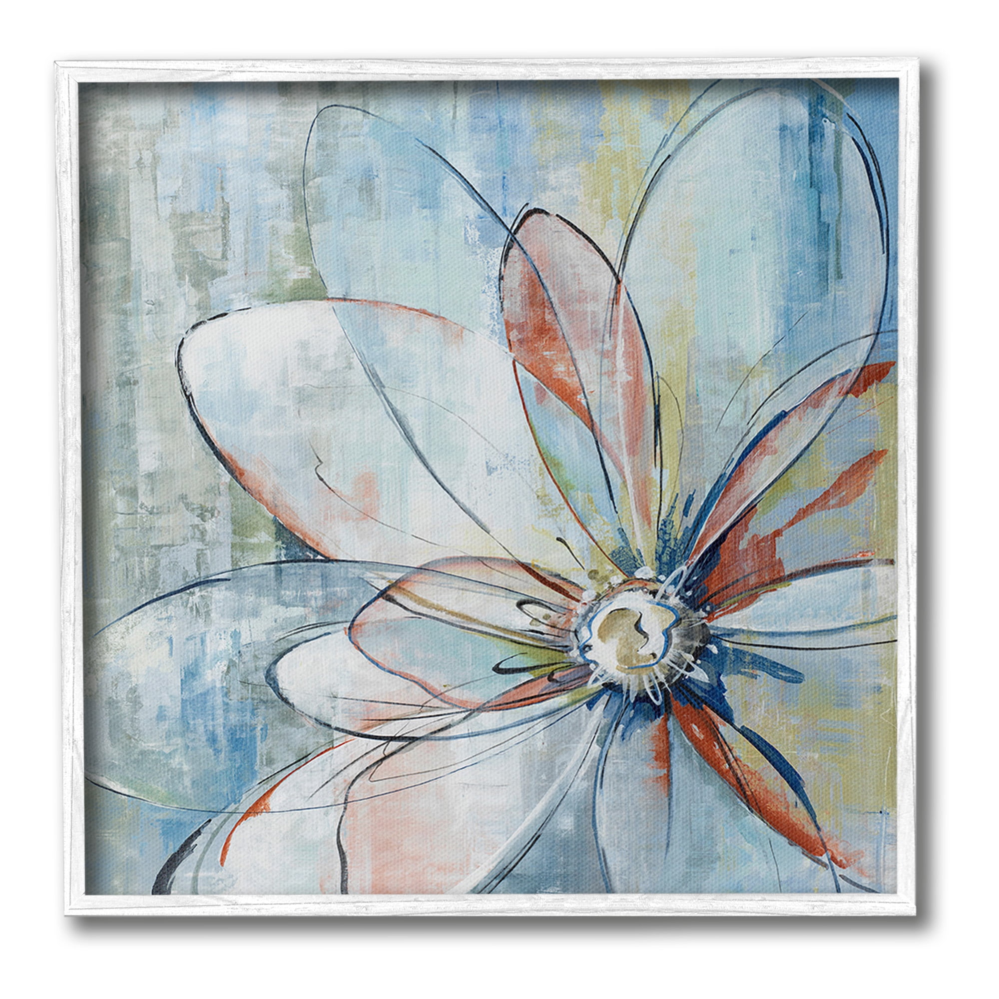 Stupell Industries Modern Collaged Flower Botanical & Floral Painting White Framed Art Print Wall Art, 12 x 12