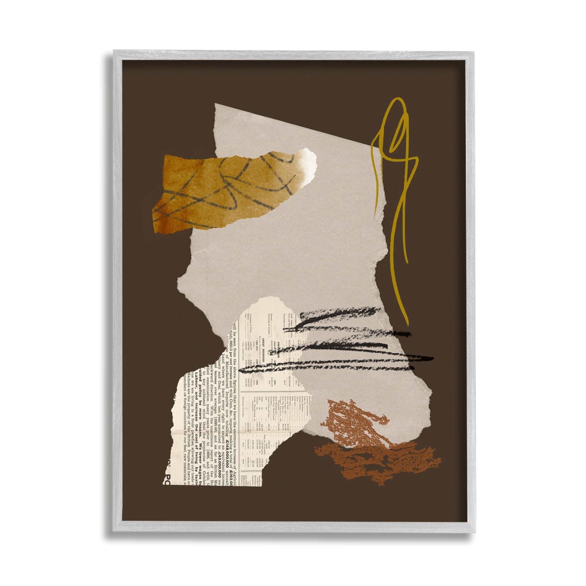 Stupell Industries Modern Collaged Shapes Abstract Layered Scribble Lines Graphic Art Gray Framed Art Print Wall Art, Design by Melissa Wang