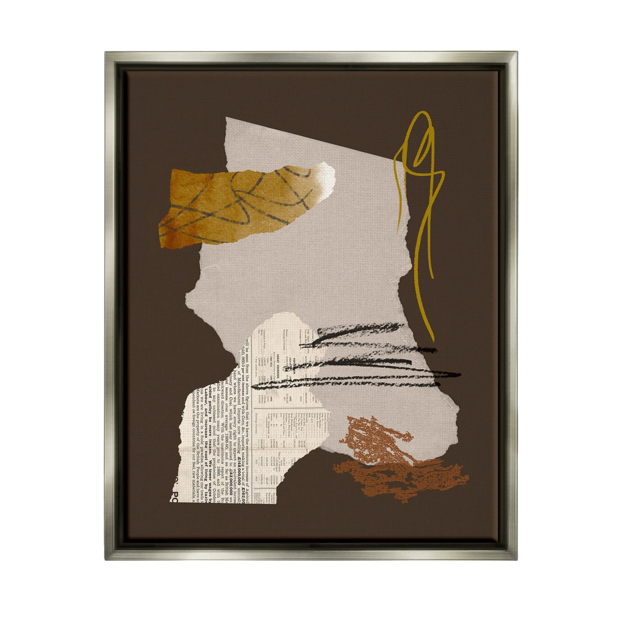Stupell Industries Modern Collaged Shapes Abstract Layered Scribble Lines Graphic Art Luster Gray Floating Framed Canvas Print Wall Art, Design by Melissa Wang